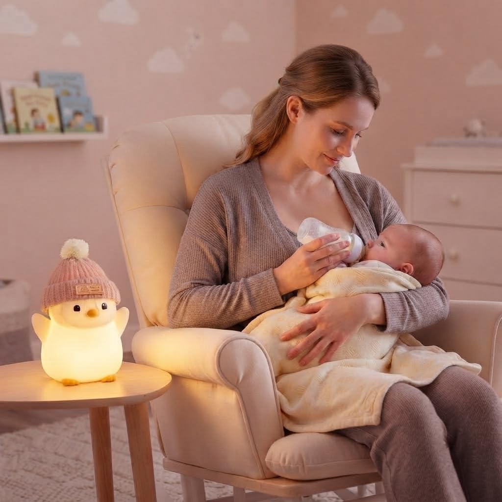 Penguin Night Light for Kids, Squishy Silicone Nursery Lamp | Touch Control, 24-Hour Battery, 20-Min Timer, 3000K Warm LED, BPA-Free Silicone, Nursery Decor, Gift for Kids