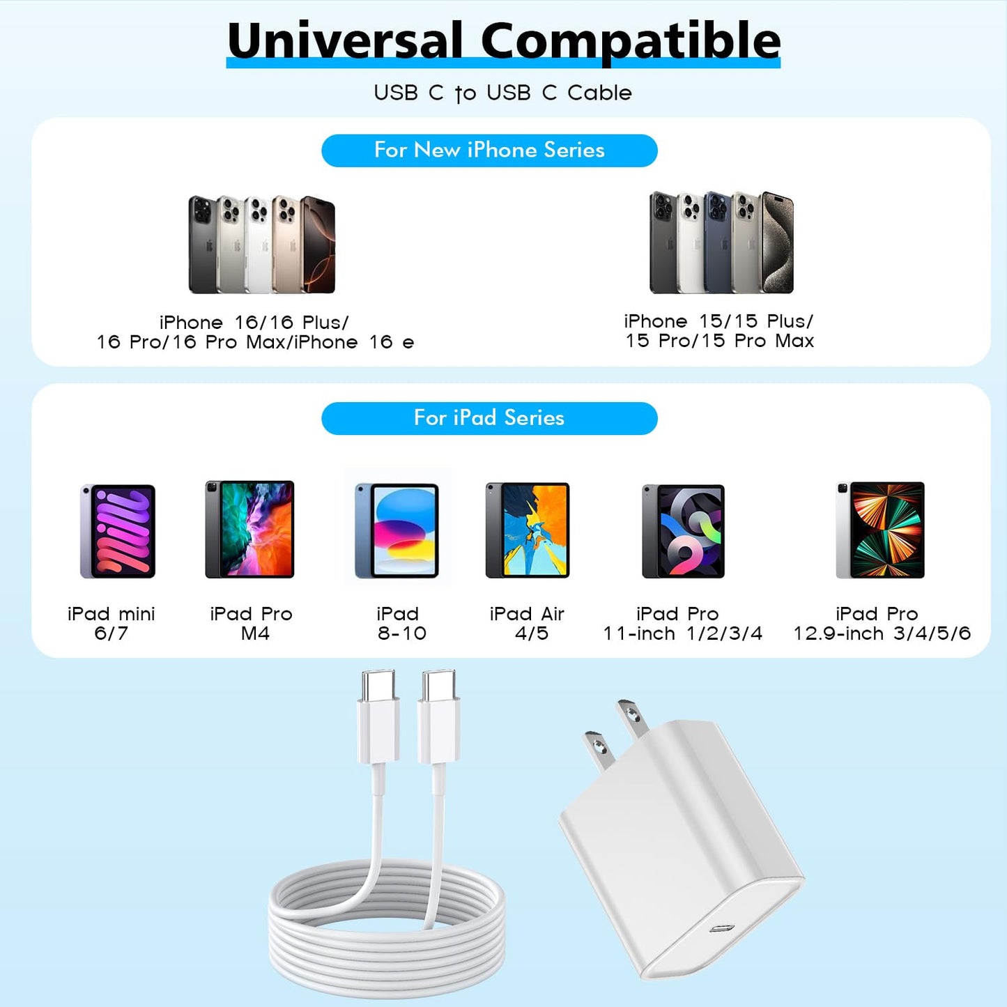 [Apple MFi Certified]Long 10Foot USBC to USBC Cable Fast Charging for iPhone 17/16e/15,3Pack 20W Fast Apple Phone Charger Block 10FT Type C Cord for iPhone 17 Air/17/16/15 Pro/Pro Max/iPad Pro/AirPods