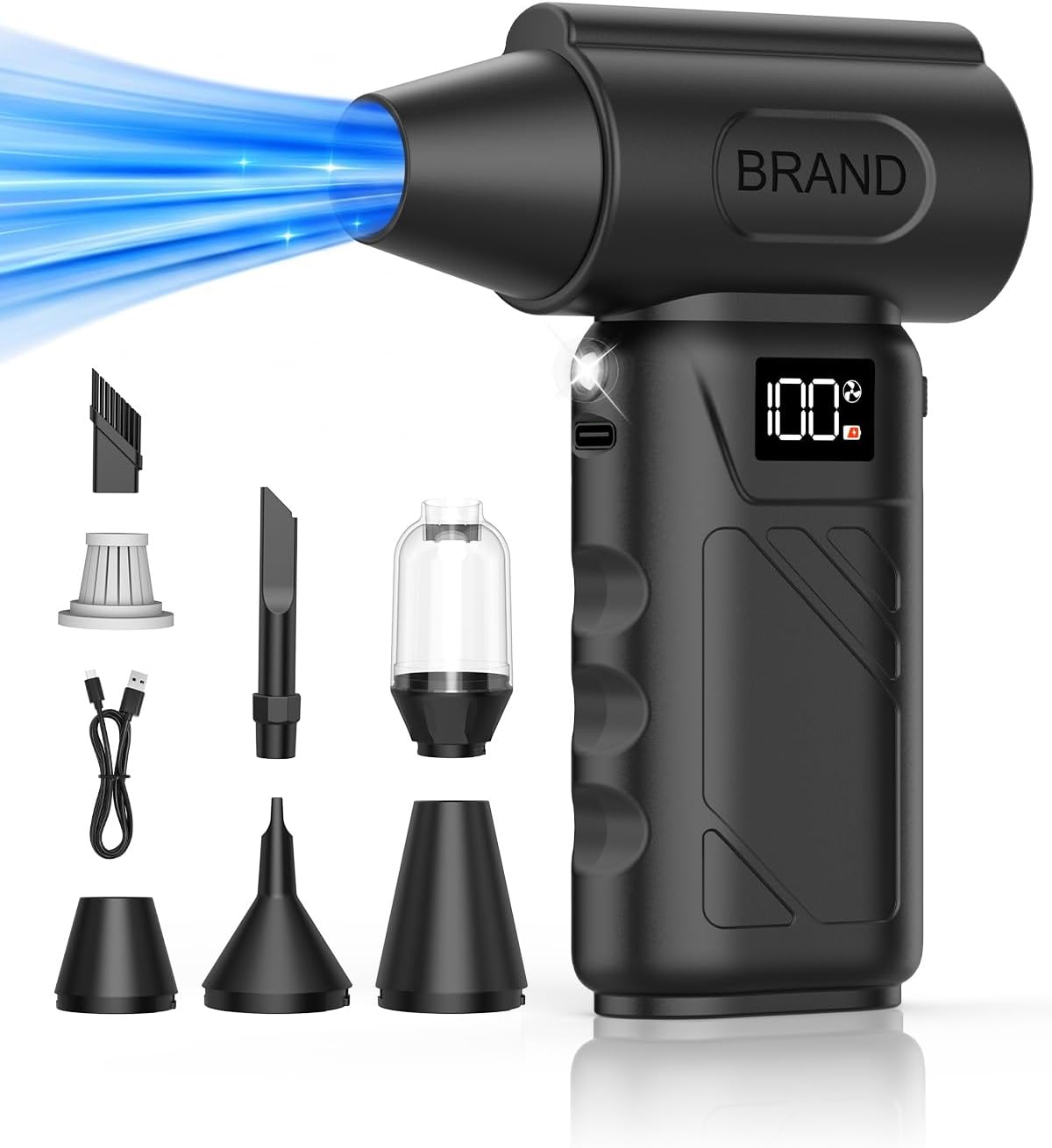 Solarplay Black Compressed Air Duster, 130000 RPM Cordless Air Blower with 5-Gear Adjustable Speed, 4000mAh Fast Charging, 4 Nozzles for Car Cleaning Kit, PC Electronics, Home, Outdoor & Inflatables
