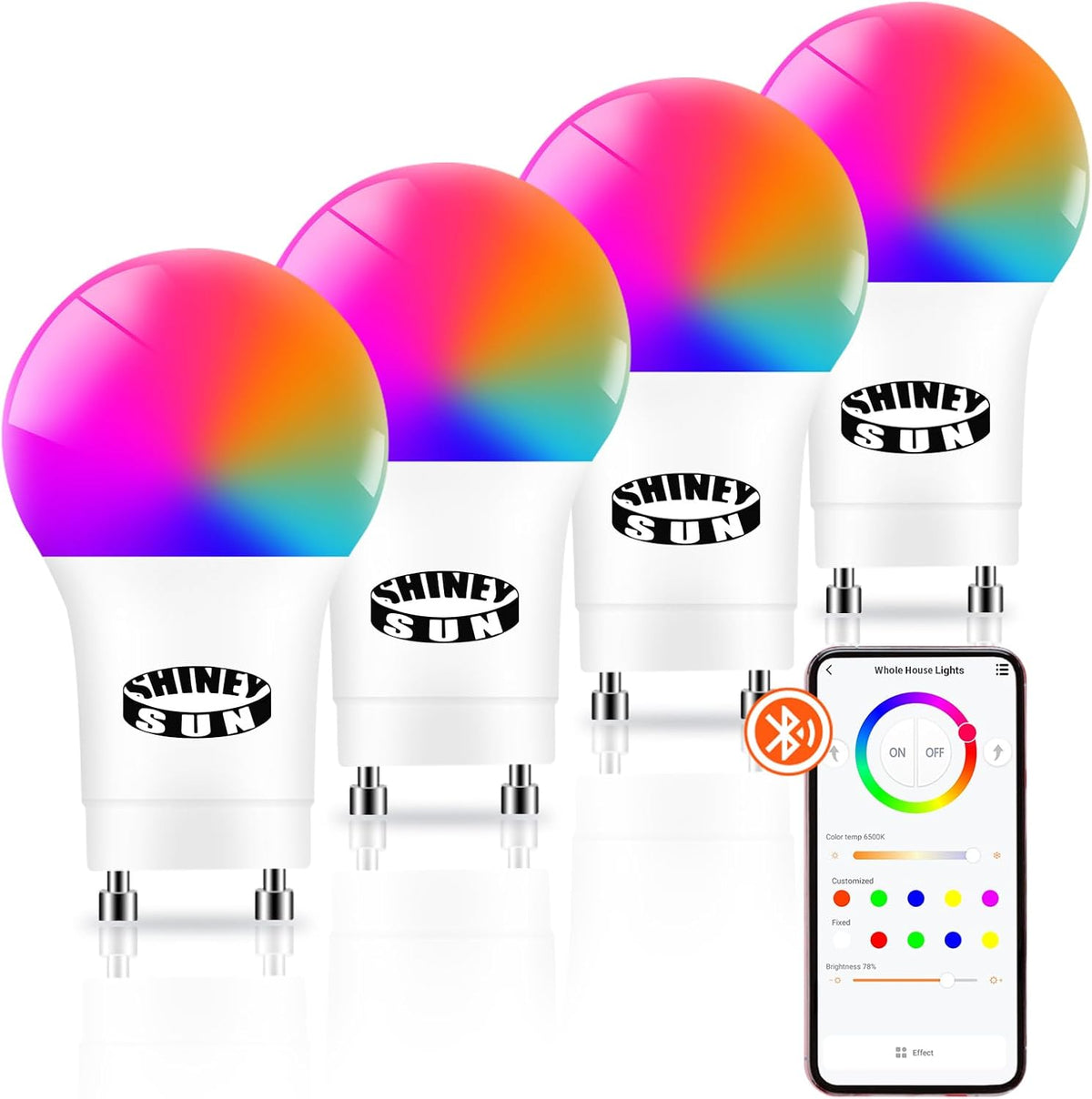 GU24 Bluetooth Led Light Bulb 2 Prong 12W 1200LM 4Pack