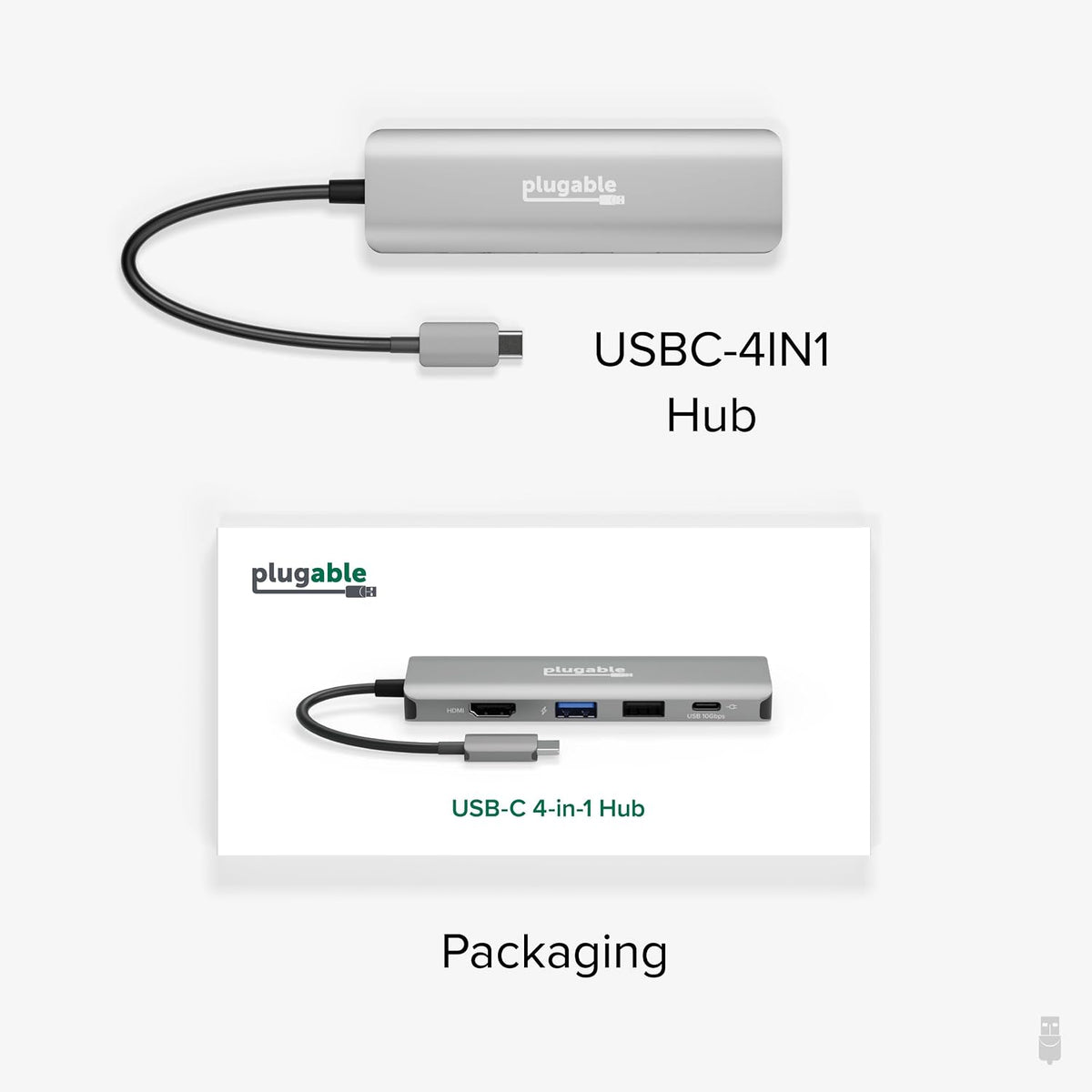 Plugable USB C Hub Multiport Adapter, 4 in 1, 100W Pass Through Charging, USB C to HDMI 4K 60Hz, Multi USB Port Hub for Windows, Mac, Ipad Pro, Chromebook, Thunderbolt (USBC-4IN1)