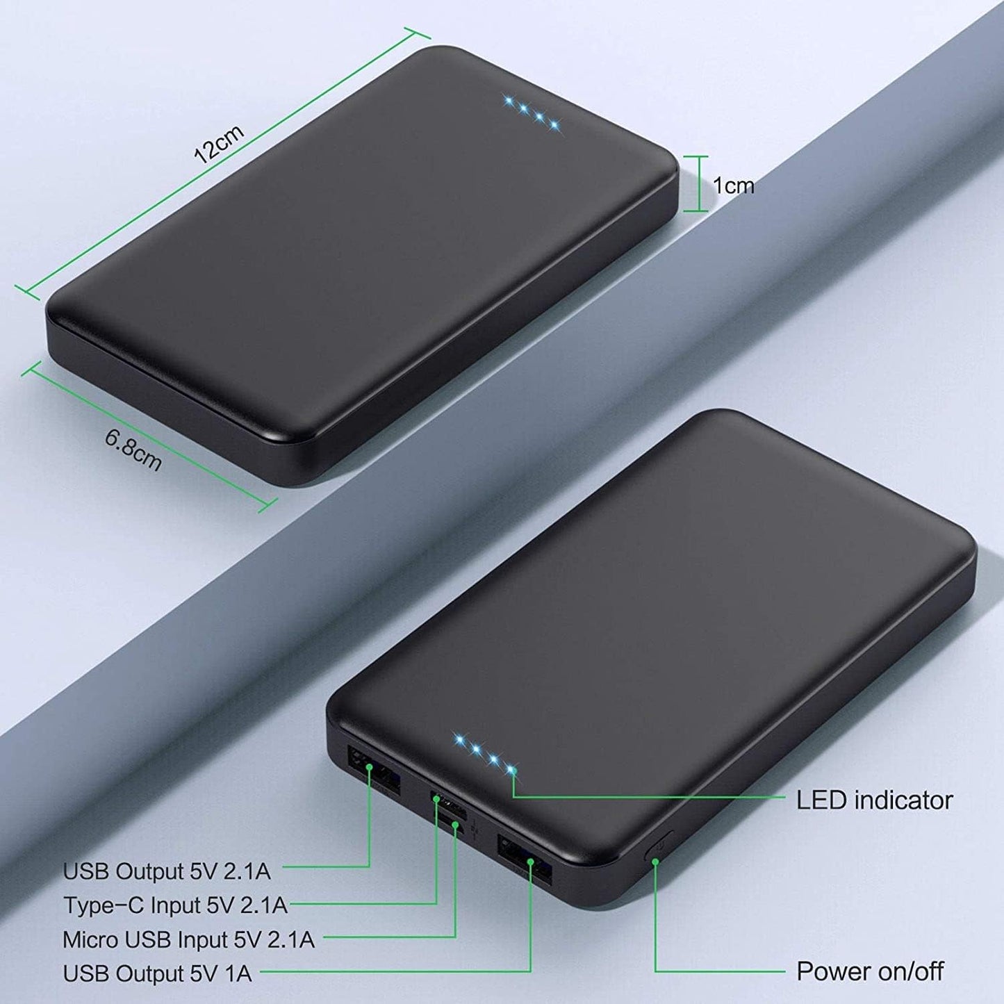 [2 Pack]Portable Charger Power Bank 10000mAh,Slimmer USB C in&amp;Out Fast Charging Portable Phone Charger,Travel Essentials Backup External Battery Pack for iPhone 17/16/ 15/14/13/12,Galaxy S24,Android