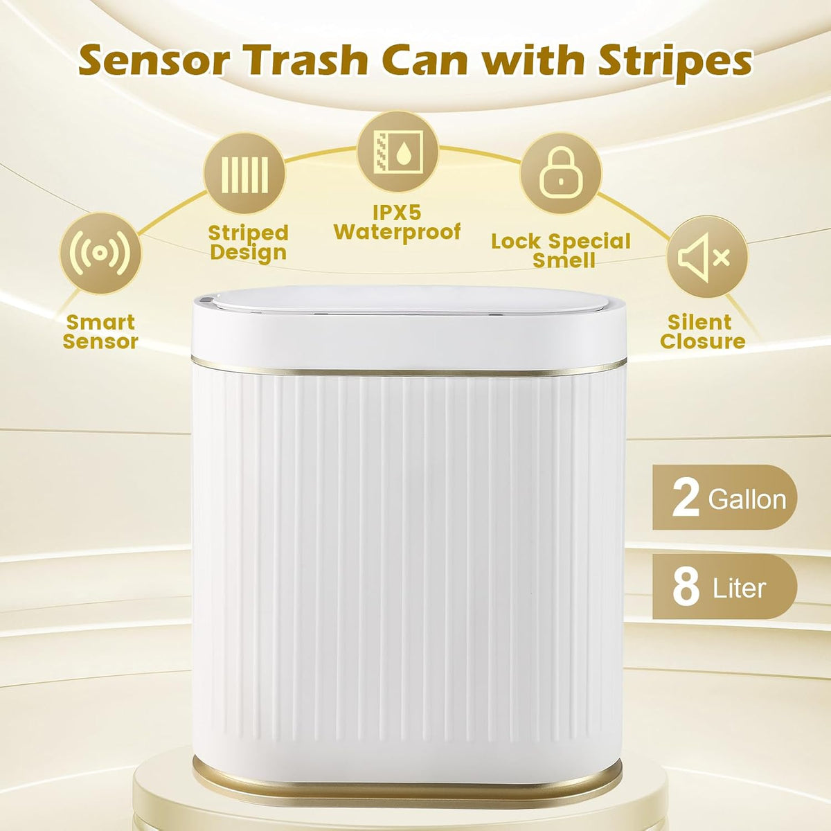 SYNCVIBE Bathroom Trash Can with Lid, 2 Gallon, Motion Sensor