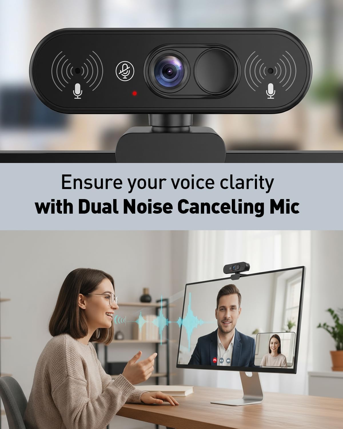 1080P Webcam with Mic, Privacy Cover, Mute Button for PC/Laptop | Dual privacy: mic mute button and lens cover; USB plug and play for Zoom, Teams, streaming and video calls