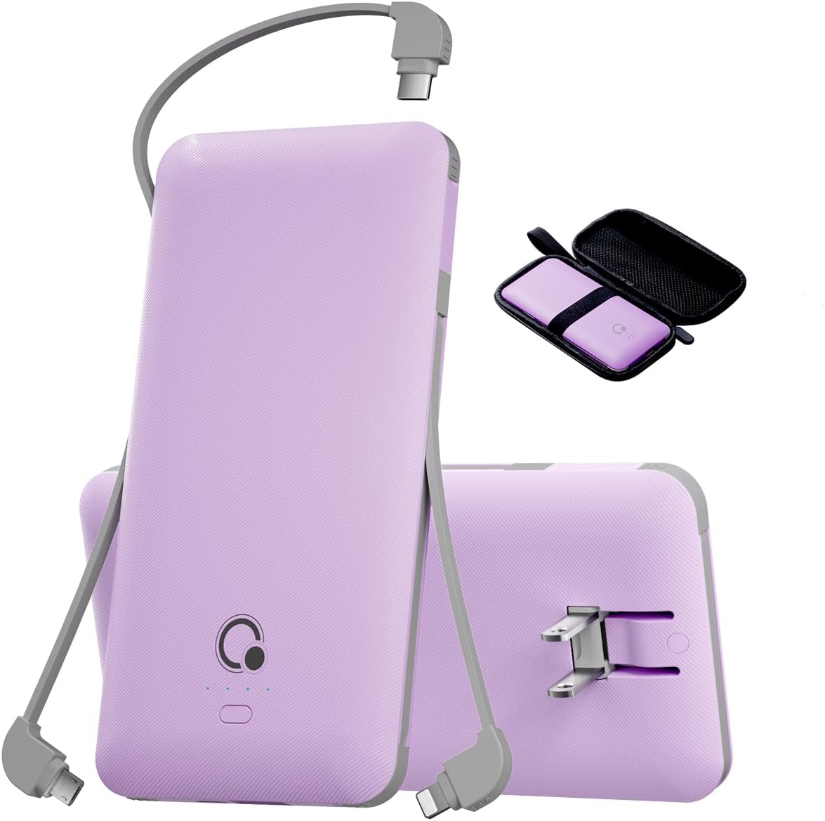 Portable Charger with Built-in Cables and AC Wall Plug, USB C External Battery Pack, 10000mAh Travel Essentials Power Bank Compatible with iPhone17/16/15/14/13, Samsung Galaxy, Pixel,Tablet and More