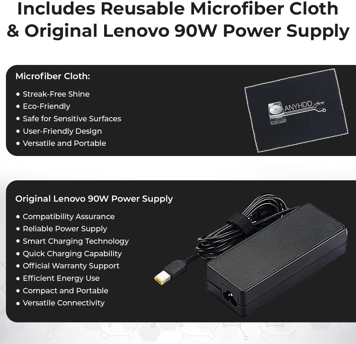 Lenovo 40AY0090US Dock Dual Monitor Bundle - Lenovo Docking Station USB C with 90W AC Adapter + 4K HDMI Cable + 4K DisplayPort Cable + USB-C Cable + Microfiber Cloth - Supports 4K Display (Renewed)