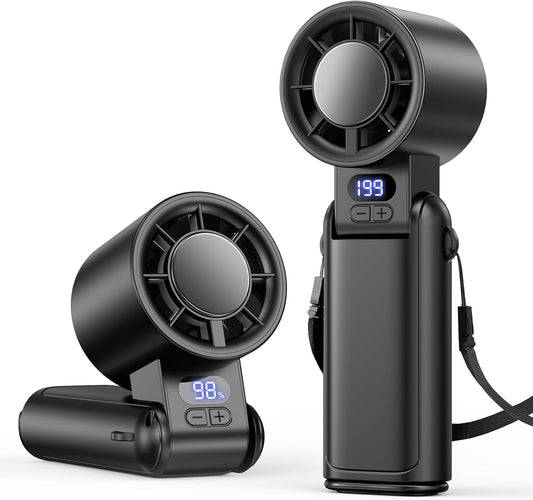Portable Handheld Turbo Fan, 1-199 Speed Adjustable, Dark Black | 4 IN 1 Pocket Design with LED Display, High-Power Motor, Rechargeable Battery, Mini Fans for Indoor/Outdoor/Travel/Work