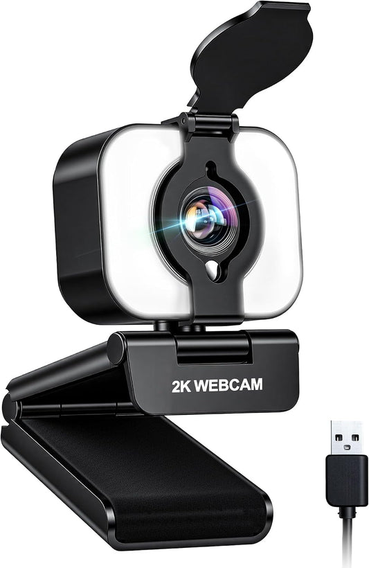 Atatat 2K Webcam for PC with Light, Microphone, Privacy Cover | Autofocus Web Camera for Desktop/Laptop/Monitor/Mac, Computer Camera for Zoom/Skype/Teams/Video Calling/Meeting