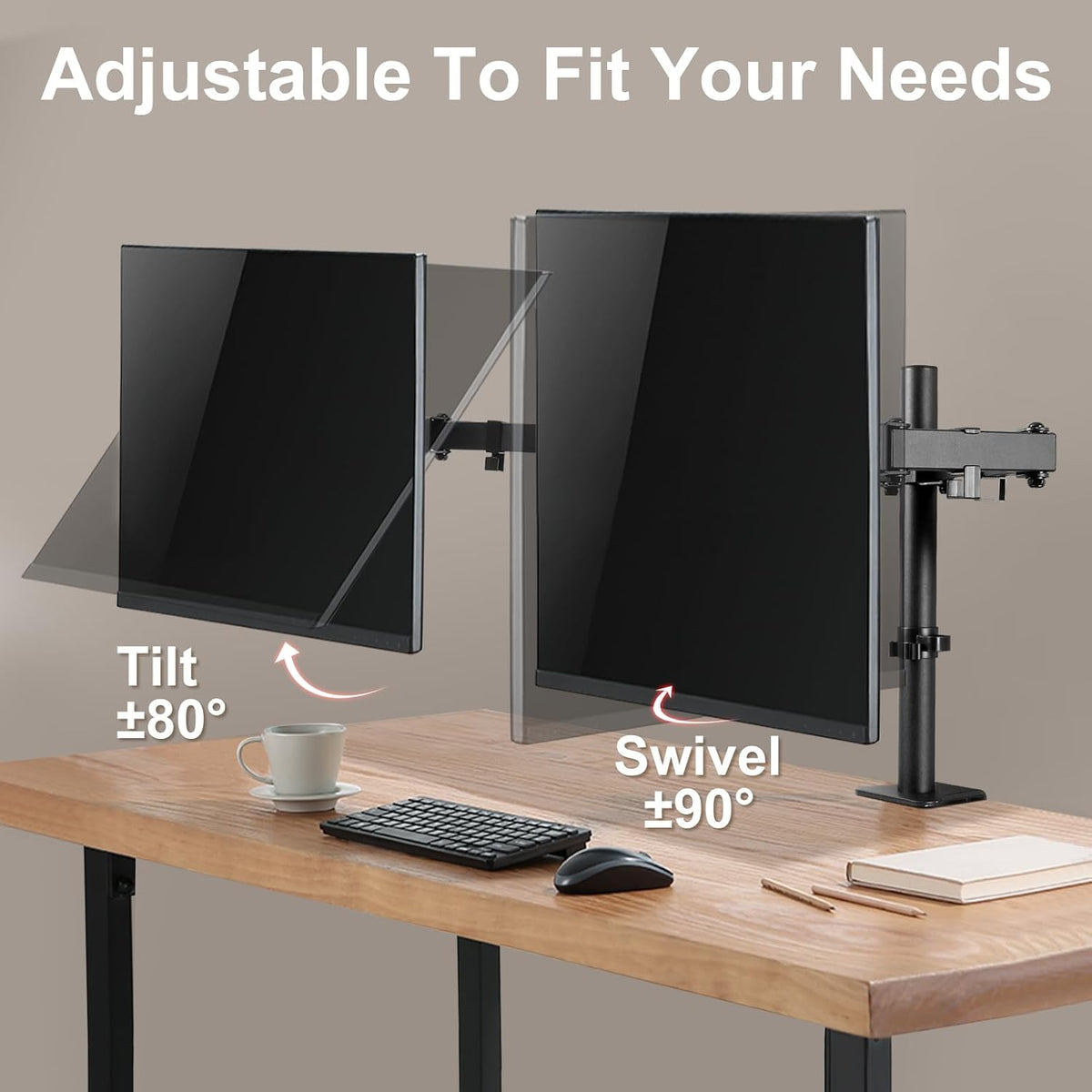 Dual Monitor Desk Mount Easily Set Up，Fully Adjustable Monitor Mount for 2 Monitors Up to 32 Inch,Heavy Duty Monitor Stand Holds up to 22 LBS,Dual