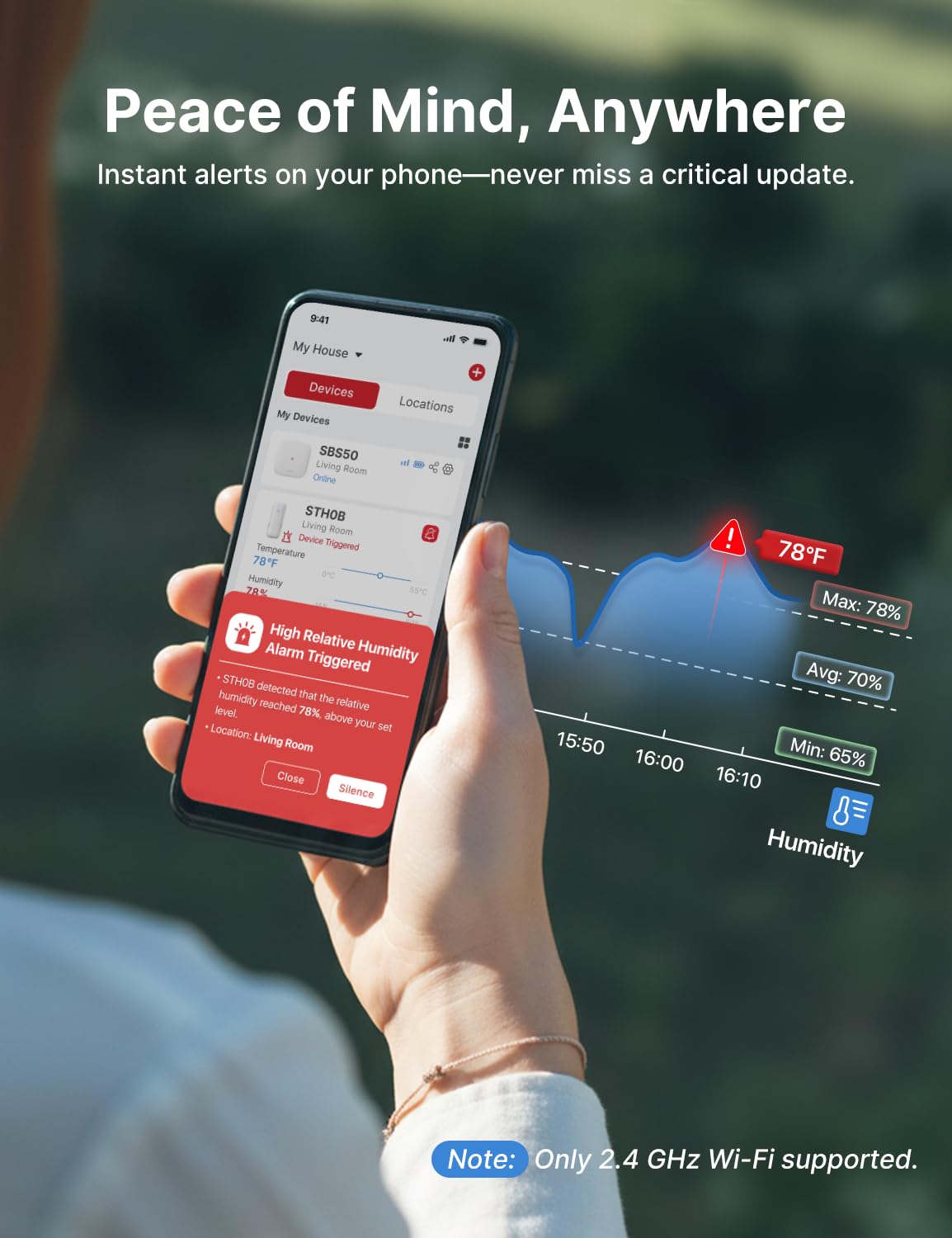 X-Sense Smart Wi-Fi Temperature and Humidity Monitor, Base Station Required | Humidity Monitor for House and Gardening, SBS50 Base Station Required for App Alerts, Trends, and Data Export at No Cost