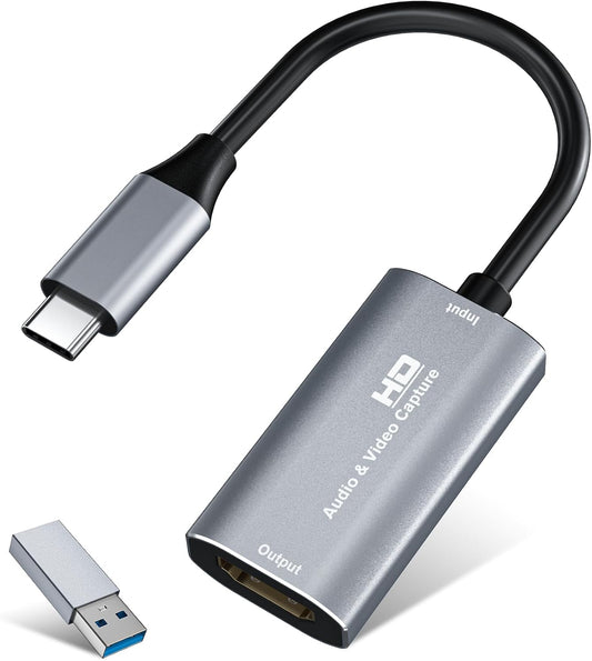 Video Capture Card, 4K USB3.0 HDMI to USB C, 1080P60FPS HDMI Capture Card for Streaming, Gaming, Video Recording Compatible with Switch, Xbox, PS4, OBS, Windows, Mac OS, Zoom(Silver)