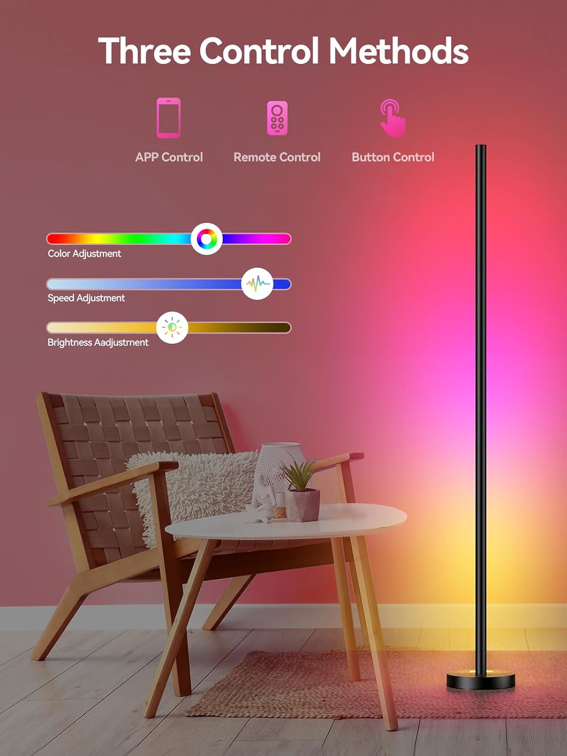 OIYN Smart RGBICW LED Corner Floor Lamp - 16 Million DIY Colors, 68+ Scenes, Music Sync, App &amp; Remote Control, Color-Changing Ambient Lighting for Living Rooms, Bedrooms, and Gaming Rooms