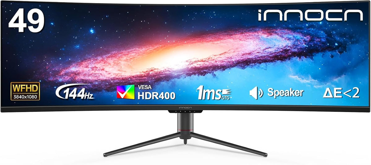 INNOCN 49" Curved Ultrawide 3840 x 1080P 144Hz Monitor, Screen Split for Productivity/Gaming, 32:9, R1800, HDR400, USB C, DisplayPort, HDMI, Speakers, Adjustable, Black