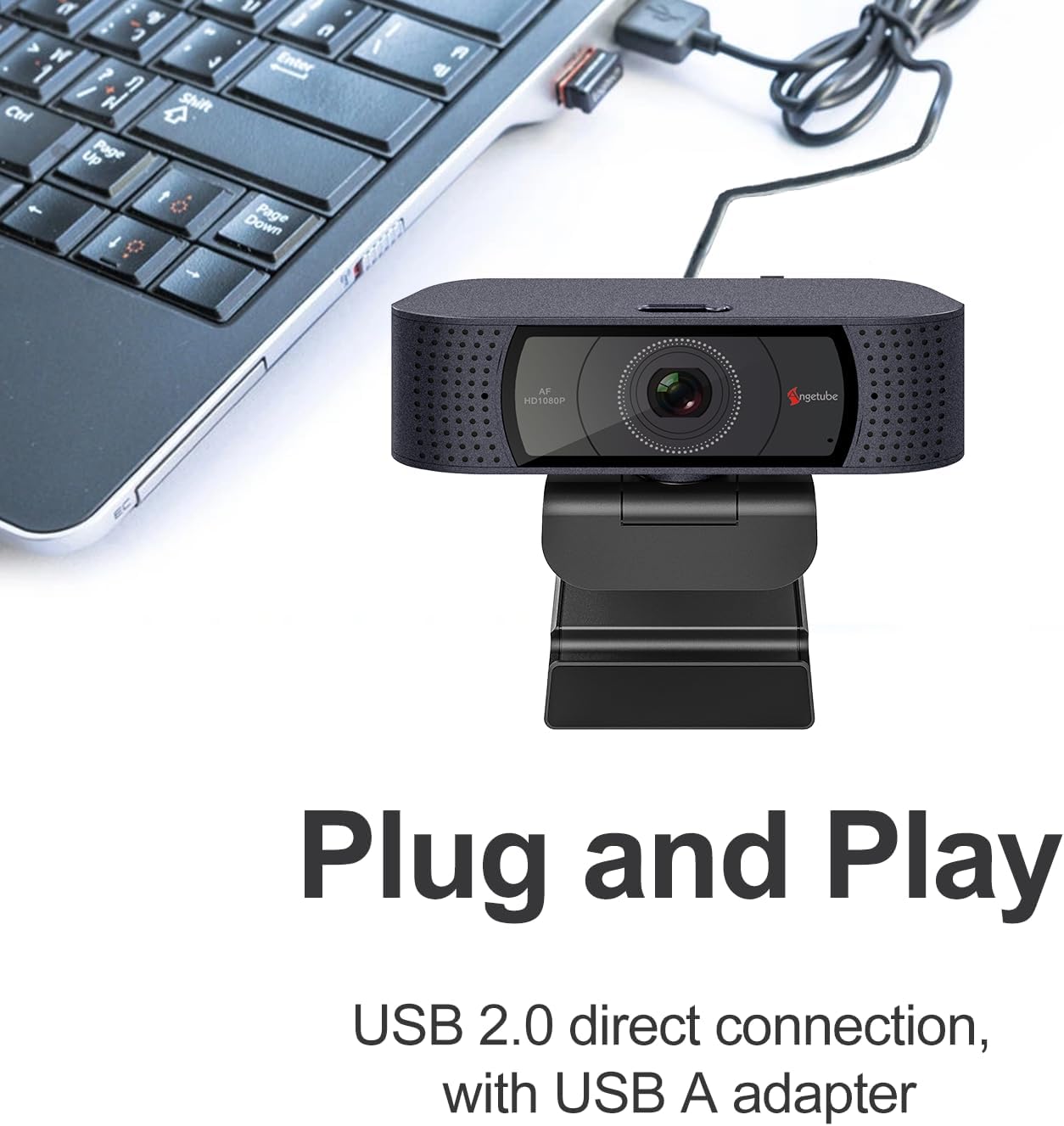 Angetube 1080P Webcam, Computer PC Camera for Laptop with Privacy Cover | 2 Microphone, Plug & Play, USB Type-A & A-to-C Adapter, 78° FOV, Suit for Online Calling, Zoom/Teams/YouTube/Google Meeting