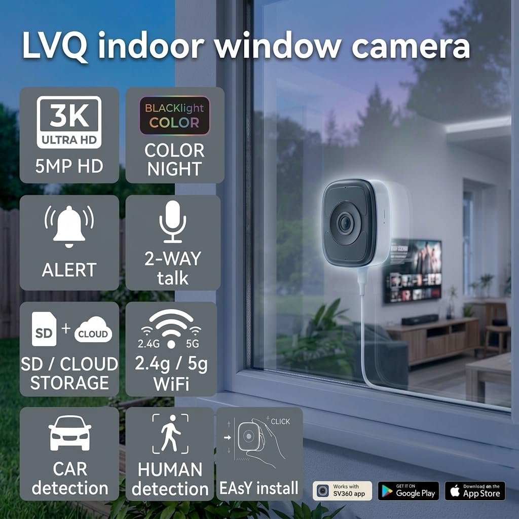3K 5MP Window Camera for Home Security, 2.4G/5G WiFi Safe View Camera