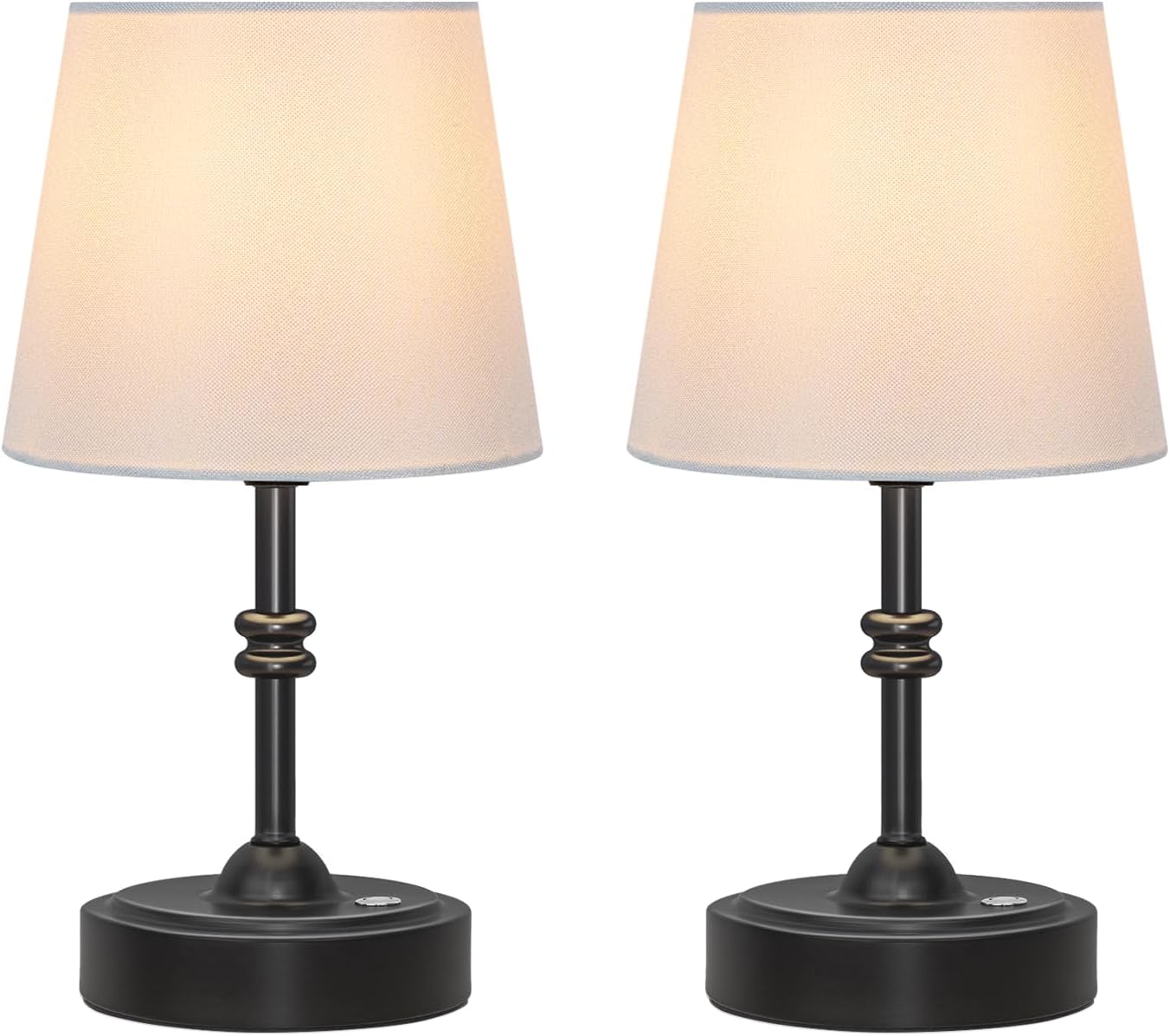 ONEWISH Small Cordless Lamp Dimmable-Battery Operated Table lamp, 4000mAh Rechargeable, Touch Bedside Lamp with White Fabric Shade, 2700K Bulb Included, for Dining, Patio, Bathroom(Gold)