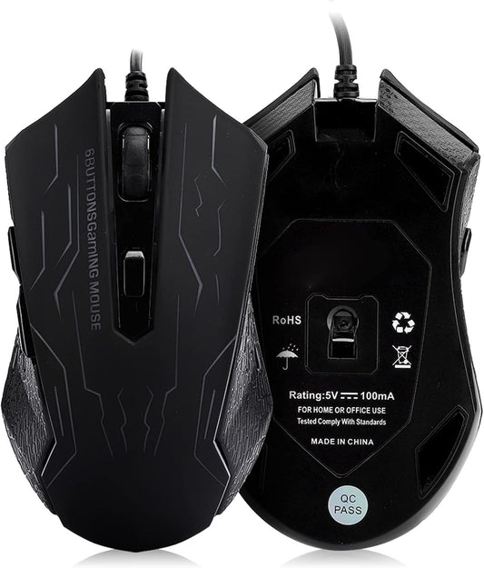 YUYTE Ergonomic Gaming Mouse, USB Wired Computer Mouse with Adjustable DPI and Colorful LED Lights, for Laptop Desktop PC Gaming