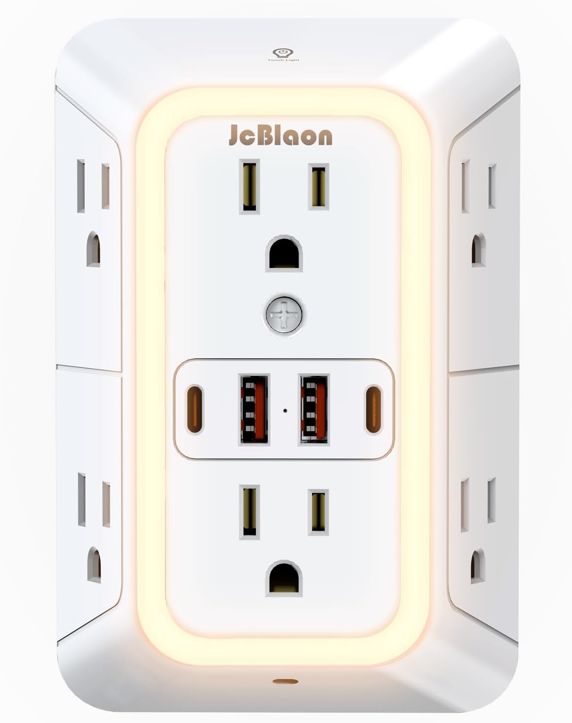 Wall Outlet Extender with Night Light, Power Plug Adapter 6 Outlet Extender with 4 USB Charging Ports 1050J Power Strip Multi Plug Adapter Spaced for Home Travel Office (2U2C)-ETL