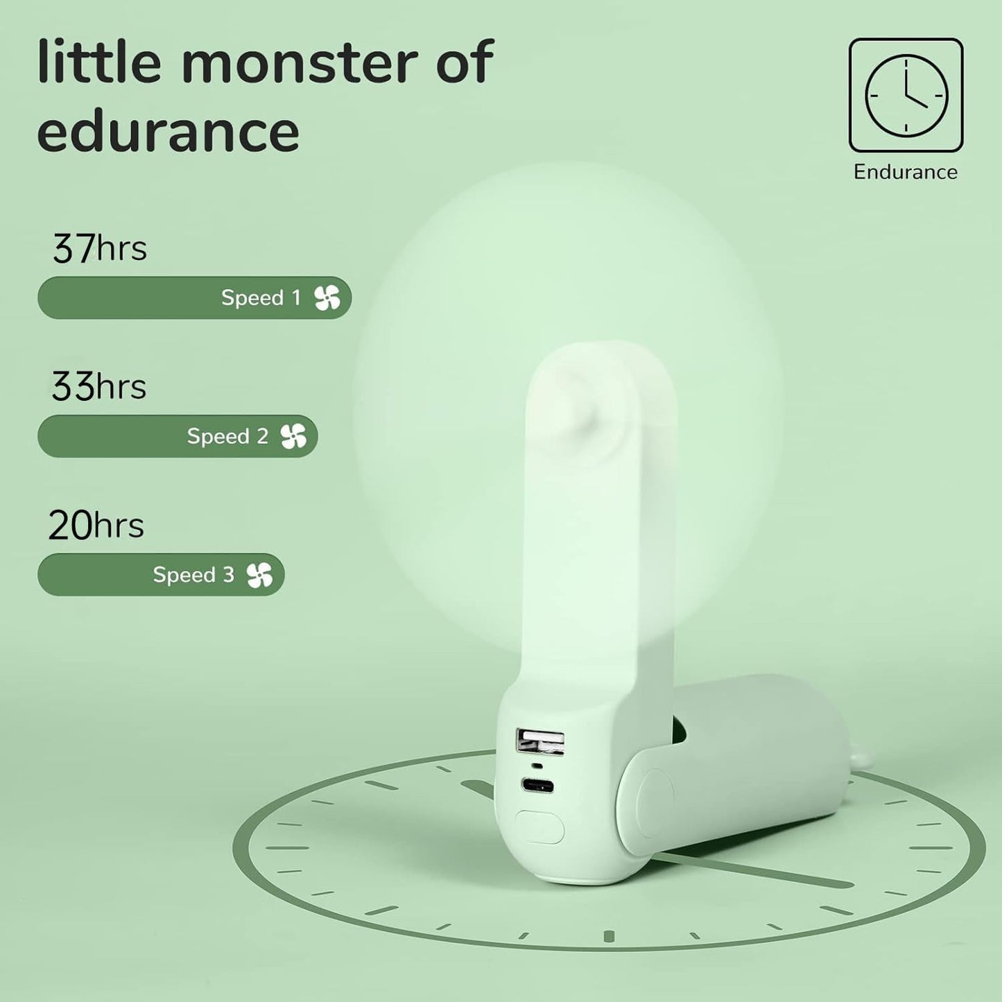 JISULIFE Handheld Fan 8 Plus: 40H Cooling & 4500mAh PowerBank & Flashlight | USB Rechargeable, Portable Pocket Size for Travel, Makeup, Concerts, Summer Gifts for Women(Green)