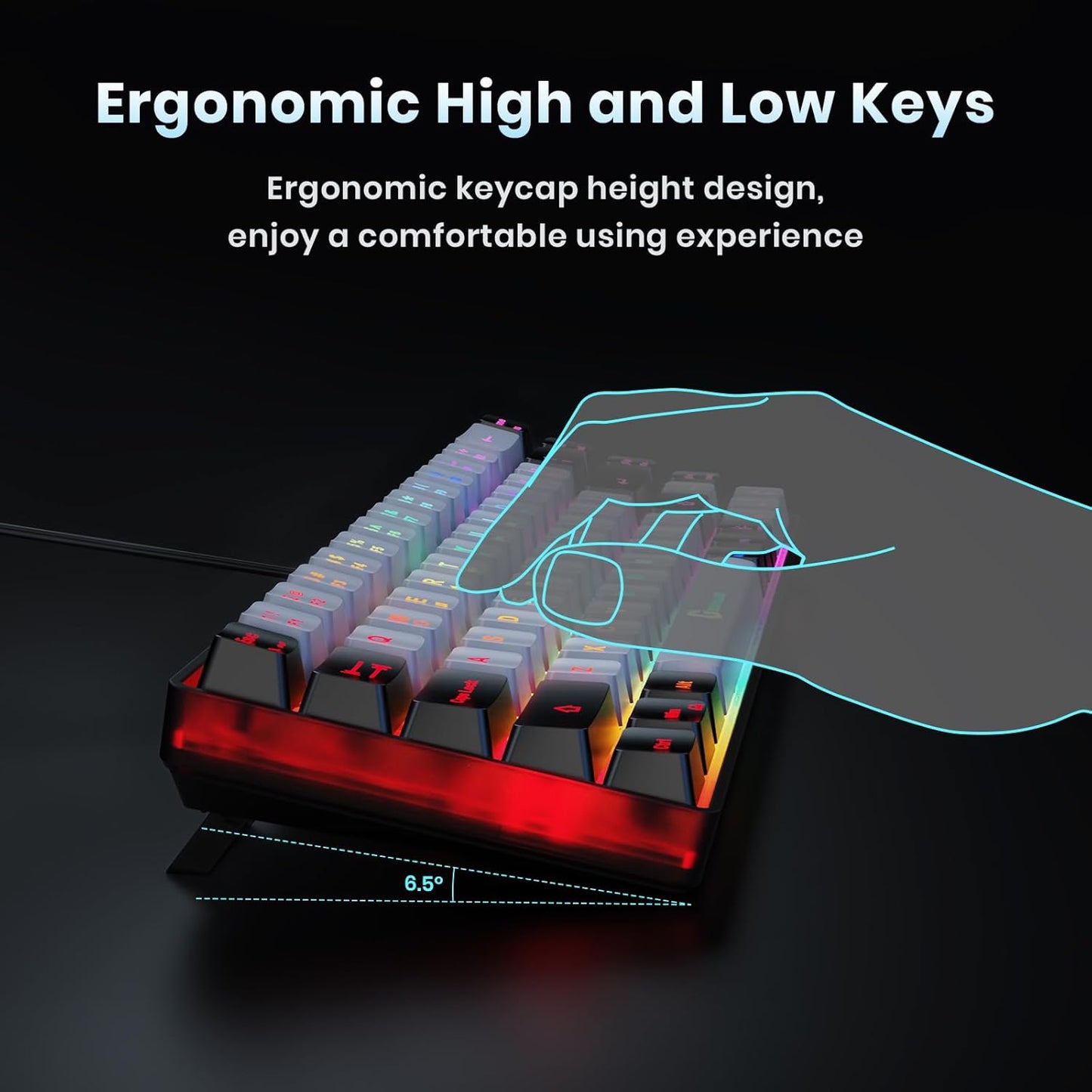 GEODMAER 65% Gaming Keyboard, Wired Backlit Mini Keyboard, Ultra-Compact Anti-Ghosting No-Conflict 68 Keys Membrane Gaming Wired Keyboard for PC Laptop Windows Gamer