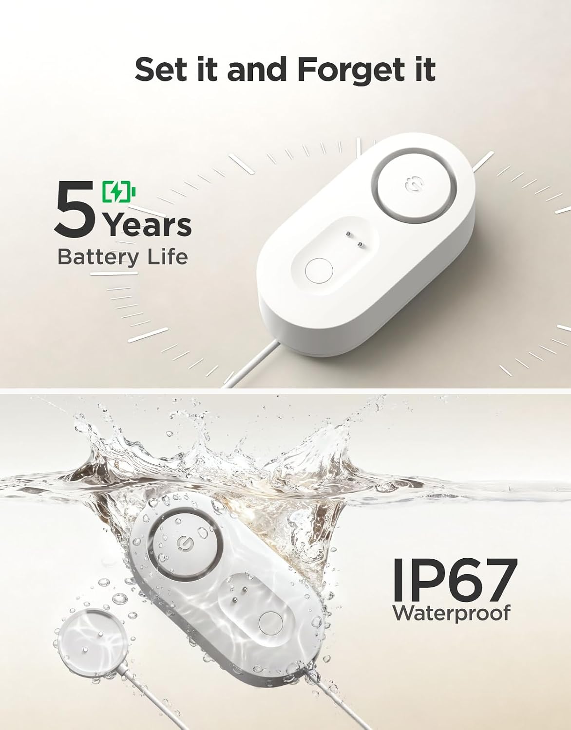 GoveeLife Upgraded Smart Water Leak Detector 1s with 4.92 ft Cable, 3 Pack | WiFi Water Sensor with SMS/Email/APP Push and Sound Alarm, 5Yr Battery Life, IP66, Suit for Home, Basement, Kitchen, Cabin/RV