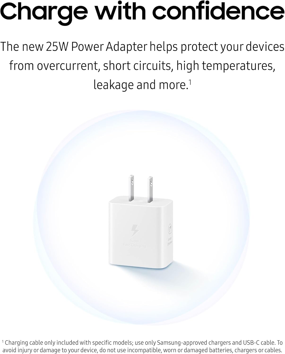 Samsung 25W Wall Charger Power Adapter with Cable, Super Fast Charging, Compact Design, Energy Efficient, Compatible with Galaxy and USB Type C Devices, Black