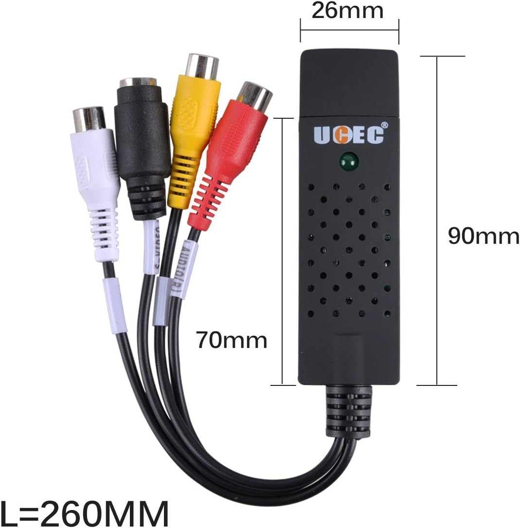 UCEC RCA to USB Converter, USB 2.0 Audio Video Capture Card Device for PC, Analog to Digital Video Converter, VHS VCR TV to DVD Converter Support Win 2000/ Win Xp/Win Vista/Win 7/ Win 8/ Win 10