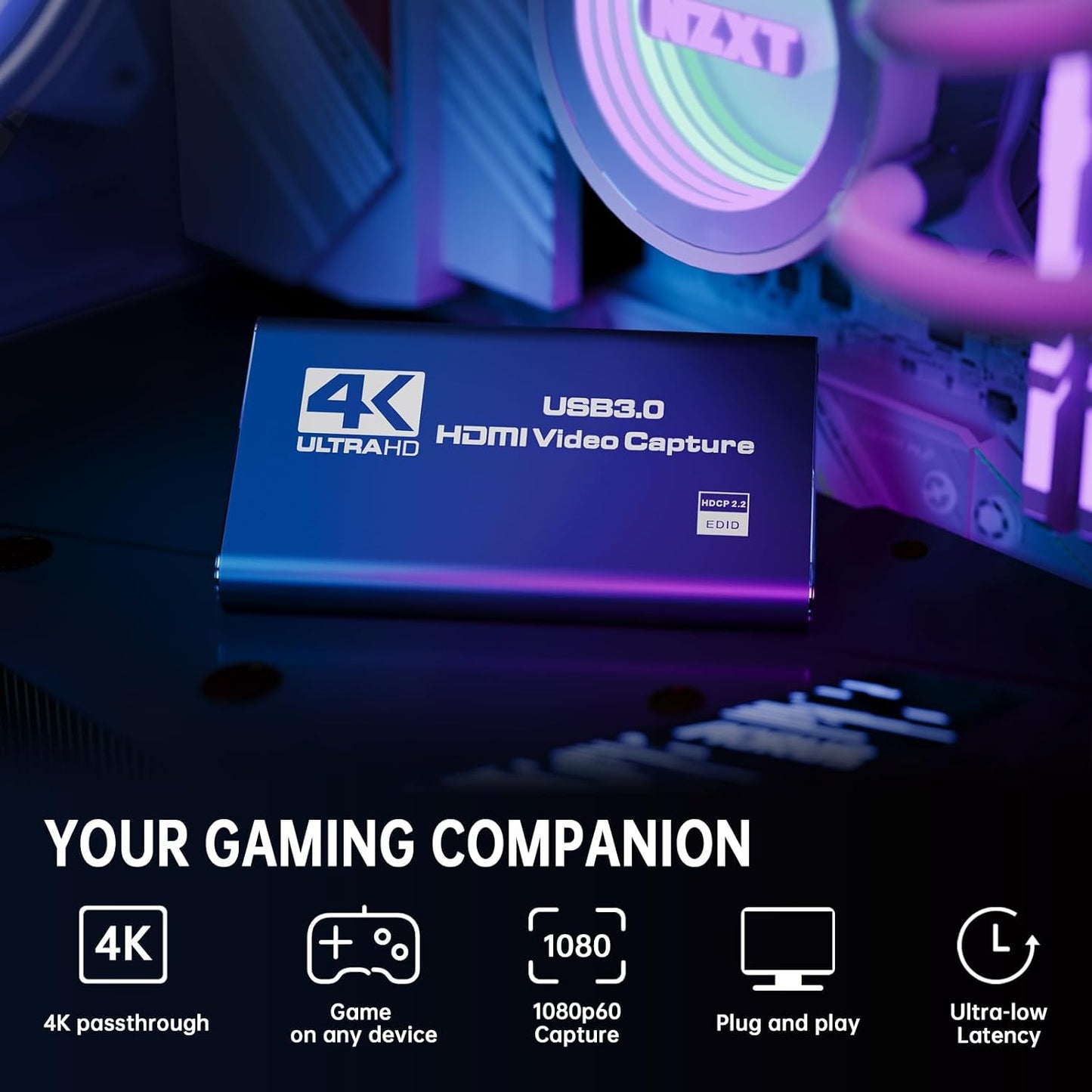 4K HDMI Capture Card for Streaming, Full HD 1080P 60FPS Capture USB 3.0 Audio Video Capture Card,for Switch/PS4/PS5/Xbox, Plug and Play, Works on Laptop, PC, Mac