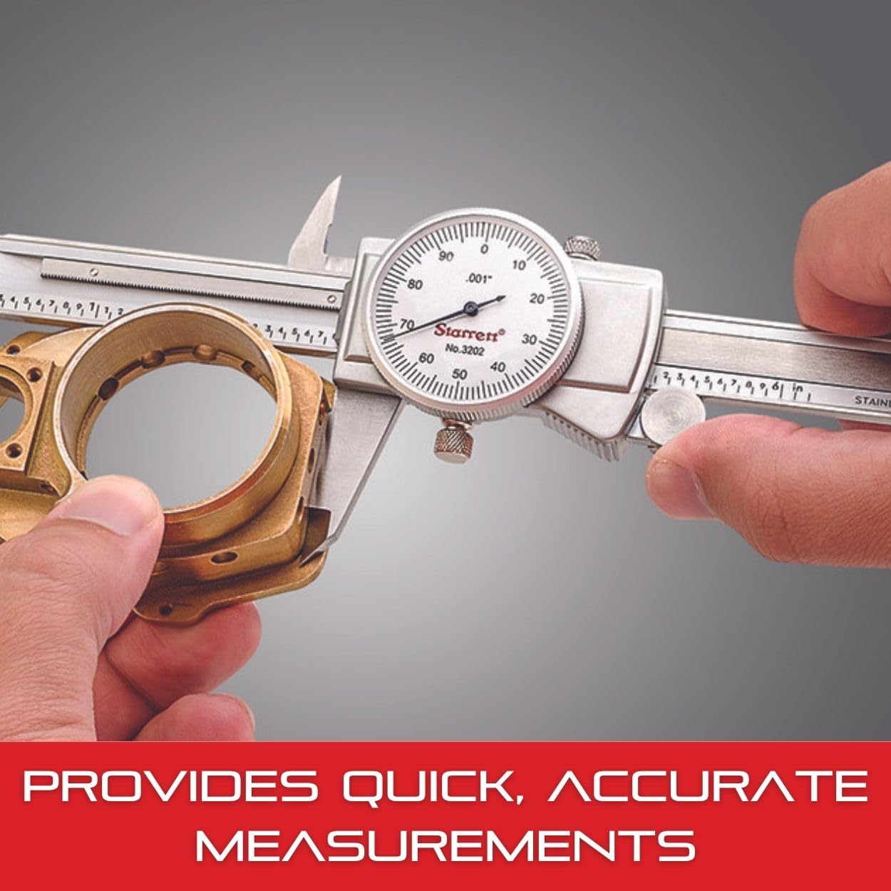 Starrett Dial Caliper, Adjustable Bezel, 0-6" Range, .001" Grad | White Face, 0.001" Accuracy, Fitted Case Included, 6" Range, 3202-6