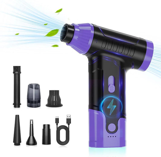 Compressed Air Duster Keyboard Cleaner, Electric Air Blower (Purple) | Cleaning Kit 150,000 RPM Mini Duster Spray for Dusting PC, Car, and Vacuum