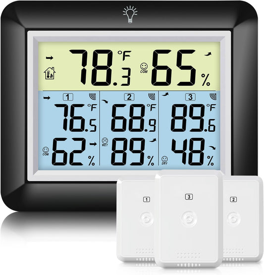 Urageuxy Wireless Indoor Outdoor Thermometer with 3 Sensors