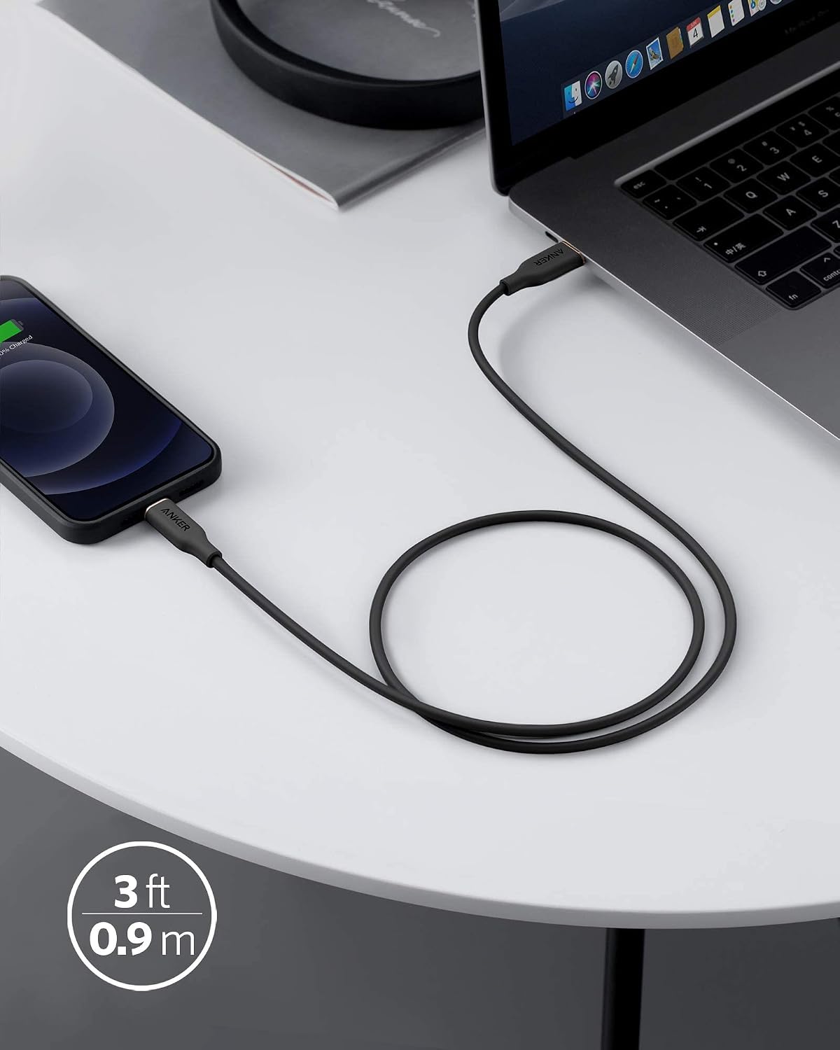 Anker USB C to Lightning Cable, MFi-Certified (3 ft, Midnight Black) | PowerLine III Flow Silicone Charging Cord, for iPhone 13 / 13 Pro, and More