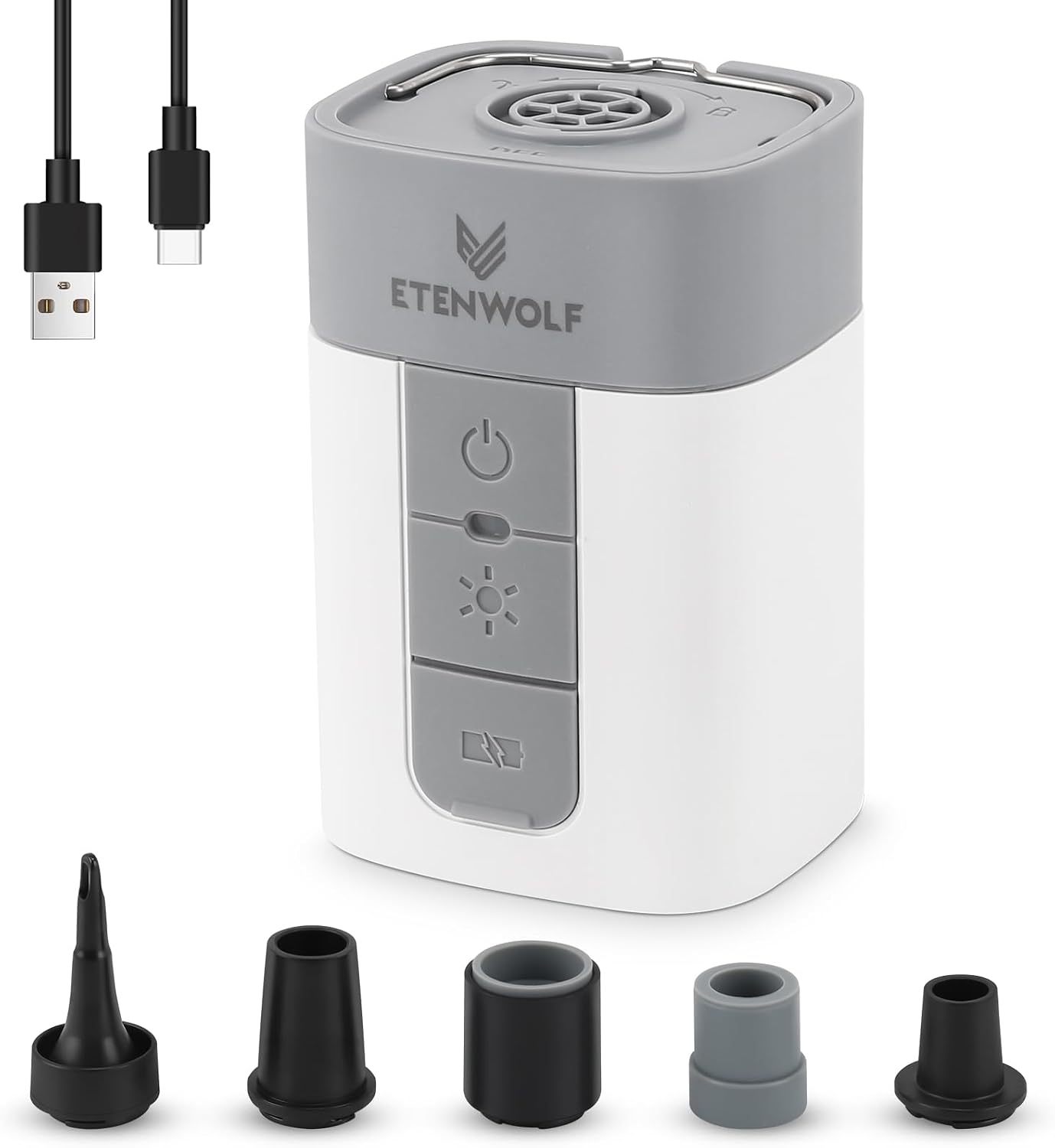 ETENWOLF Air Pump for Inflatables with 10400 mAh Battery & Camping Light | 4X Quick Inflator & Deflator, 720 L/min Portable Electric Air Pump for Pool Floats, Air Mattress, Vacuum Storage Bags