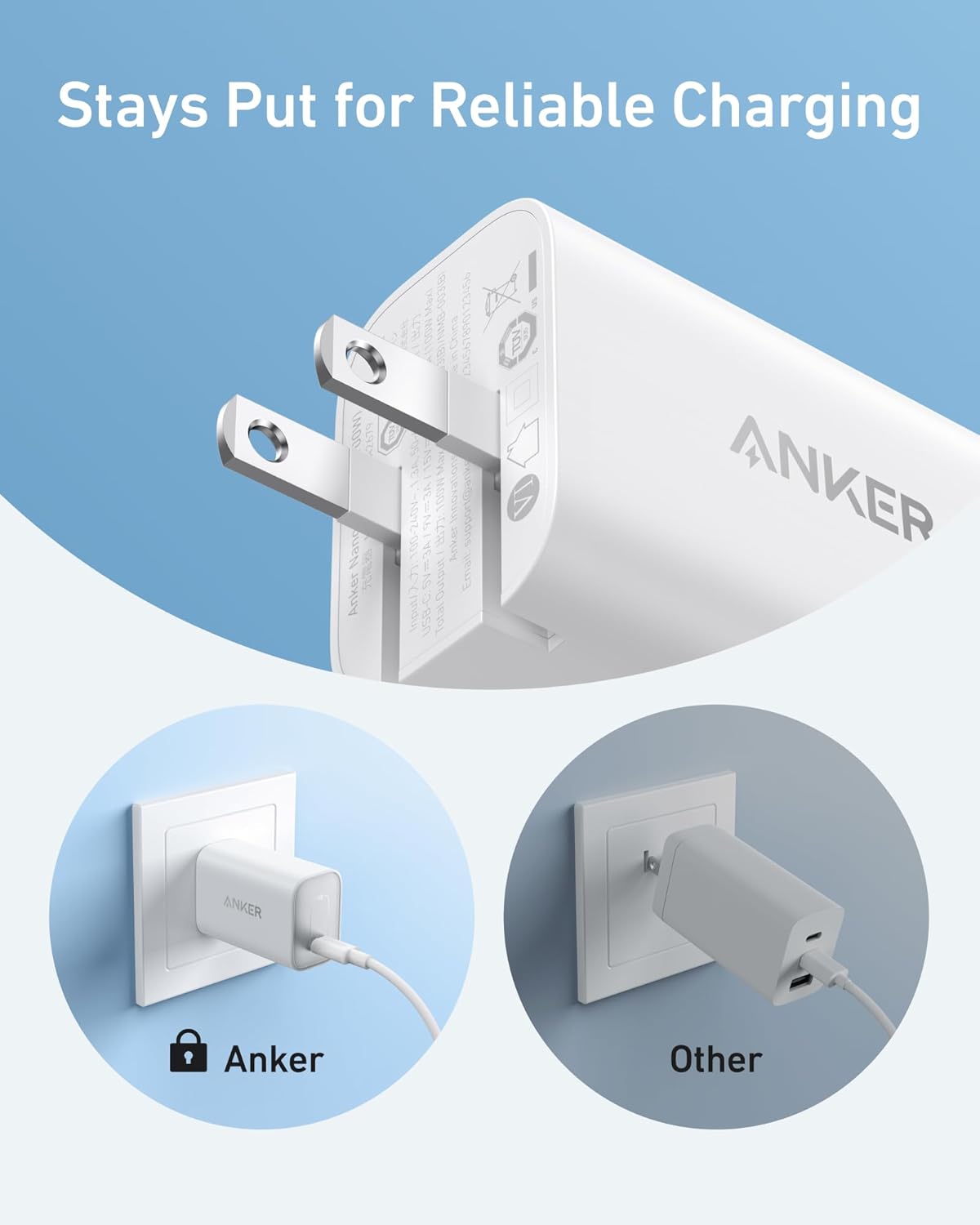 Anker Laptop Charger, 100W Foldable Type C Charger Fast Charging | For MacBook, iPhone 17 Series, and All USB C Devices, with 6FT USB-C Cable Included, Compatible with MagSafe