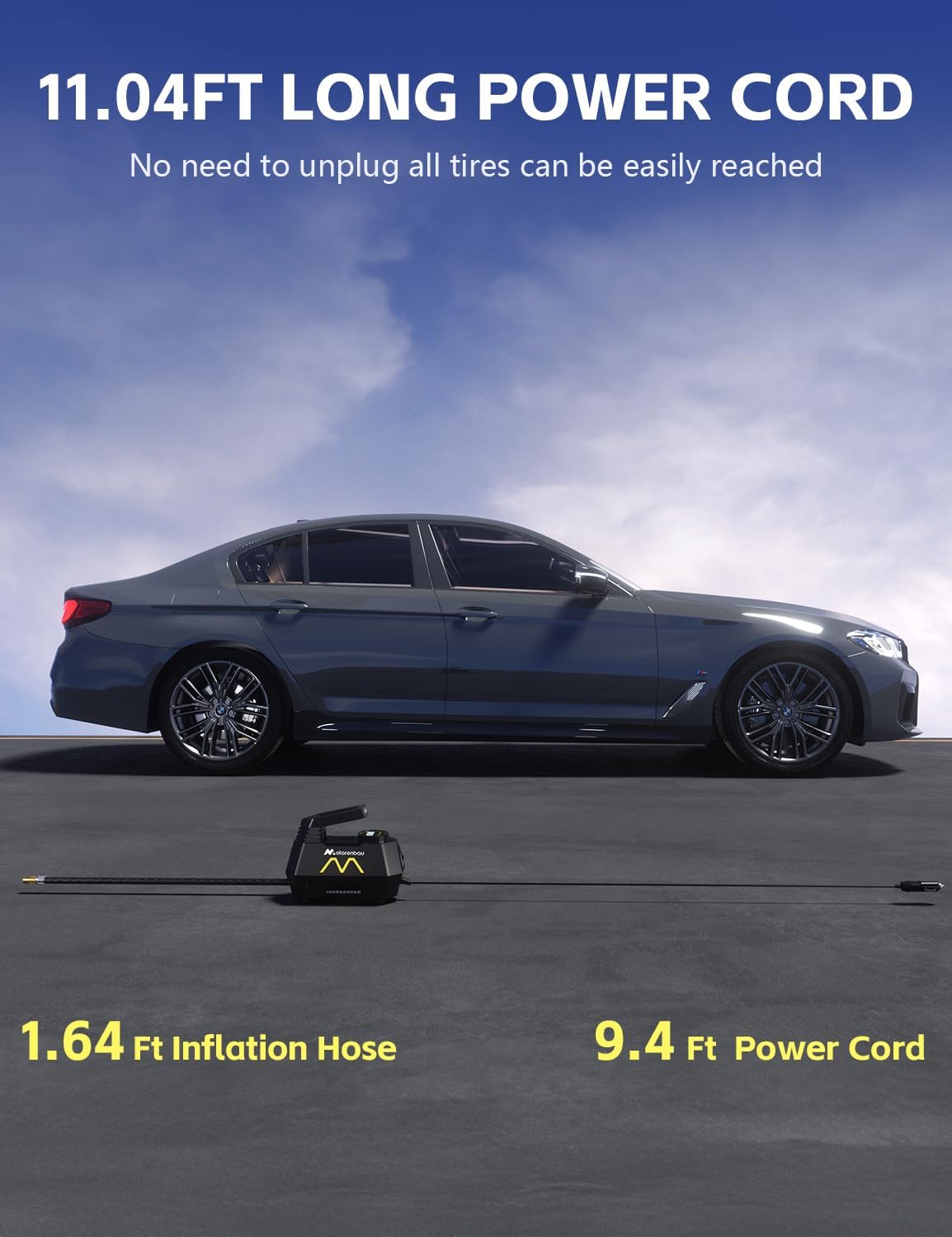 Tire Inflator Portable Air Compressor, Air Pump for Car Tires, 9.84Ft Cord-12V DC-Powered Auto Pump with Digital Pressure Gauge, LED Light-Car Accessories for Car, Motorcycles, Bicycle, Ball, Balloons