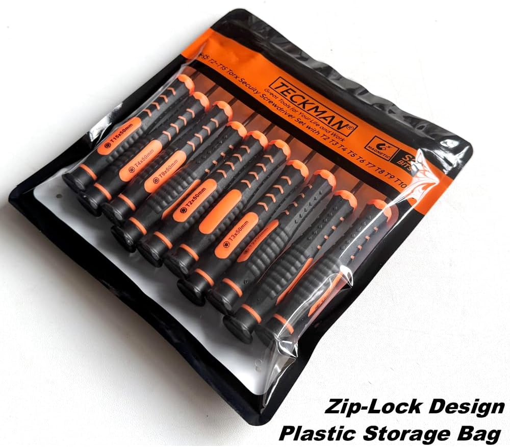 Torx Screwdriver Set of T2-T15, TECKMAN 10-Piece Magnetic Small Torx Security Screwdrivers with T2 T3 T4 T5 T6 T7 T8 T9 T10 T15 Star Screwdriver Tool Kit for Xbox,PS3,PS4,Knife,Computer & Other Device