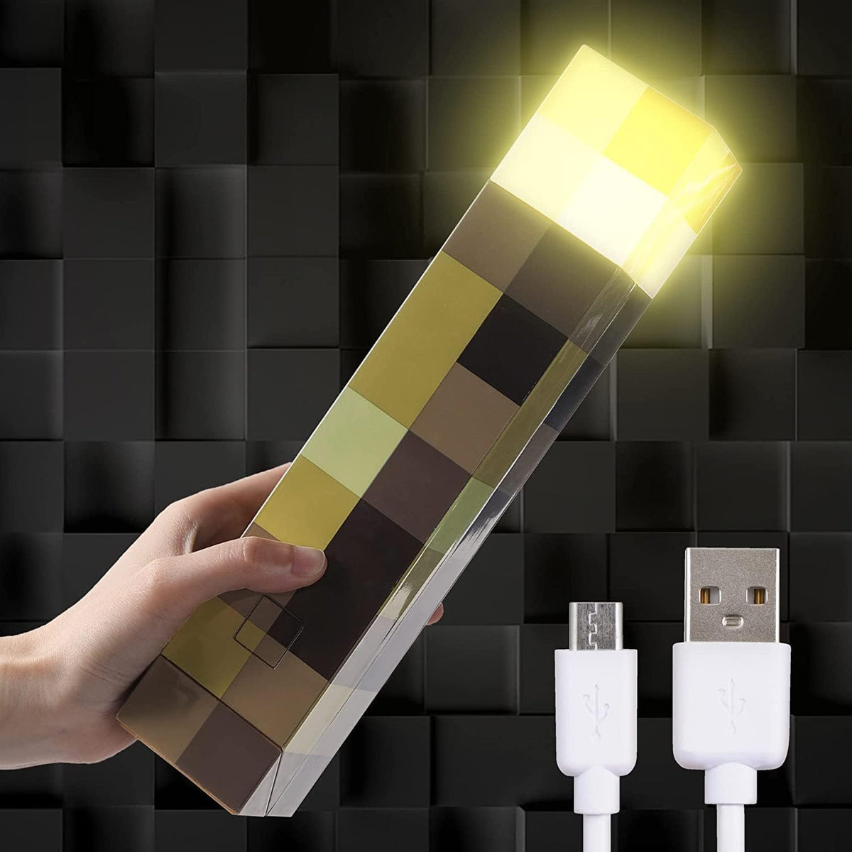 Light-up Wall Torch - Batteries & USB Pluggable Night Lamp - Hand Held or Wall Mount Lighting Torch （7-Color Night Light）