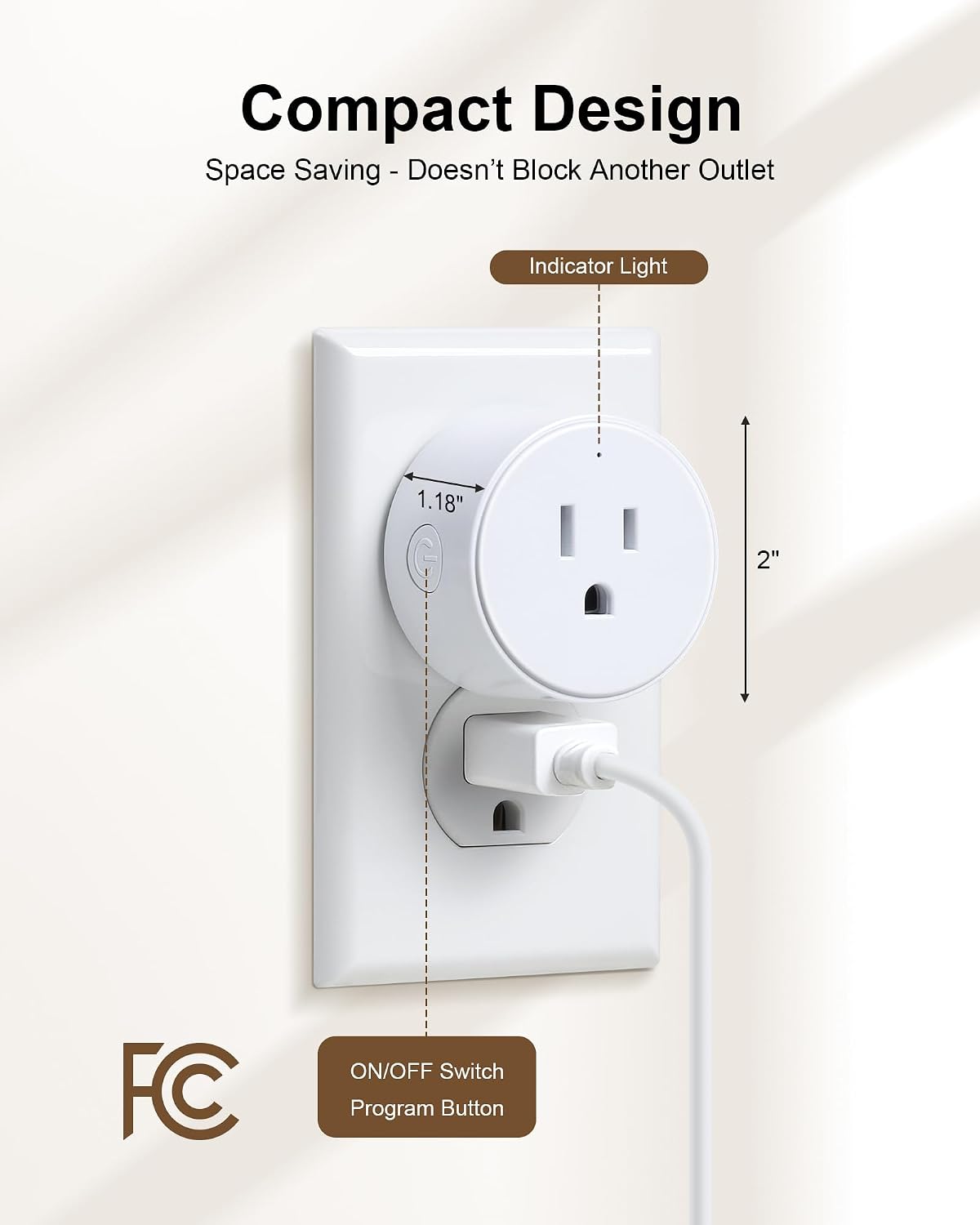 Remote Control Outlet with Wireless Wall Switch, 200FT RF Range | Mini Round Outlet Plug, 15A/1875W High Power, for Lamps/Lights/Household Appliances, FCC listed, Pre-Programmed