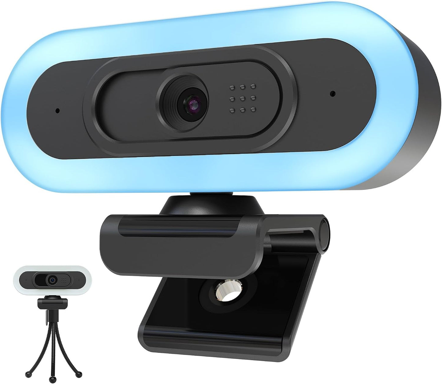 2K/60Fps Webcam, Streaming Camera with Fill RGB Lights, 1080P/60FPS Webcam, Autofocus, Dual Noise-Cancelling Microphones, Privacy Cover and Tripod for Computer, PC, Zoom