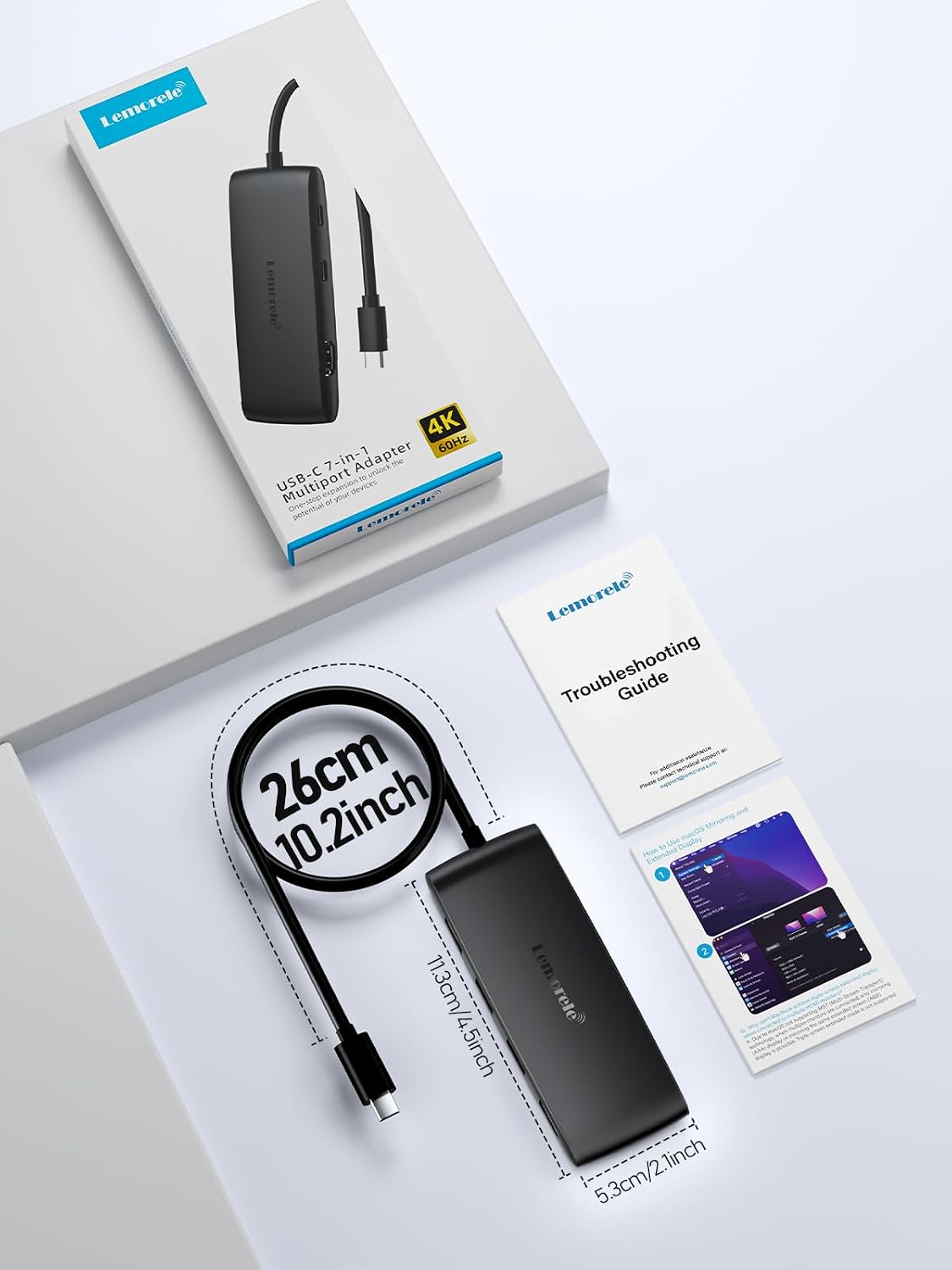 Lemorele 7-in-1 USB-C Hub, Dual 4K USB-C Video & HDMI, 100W PD
