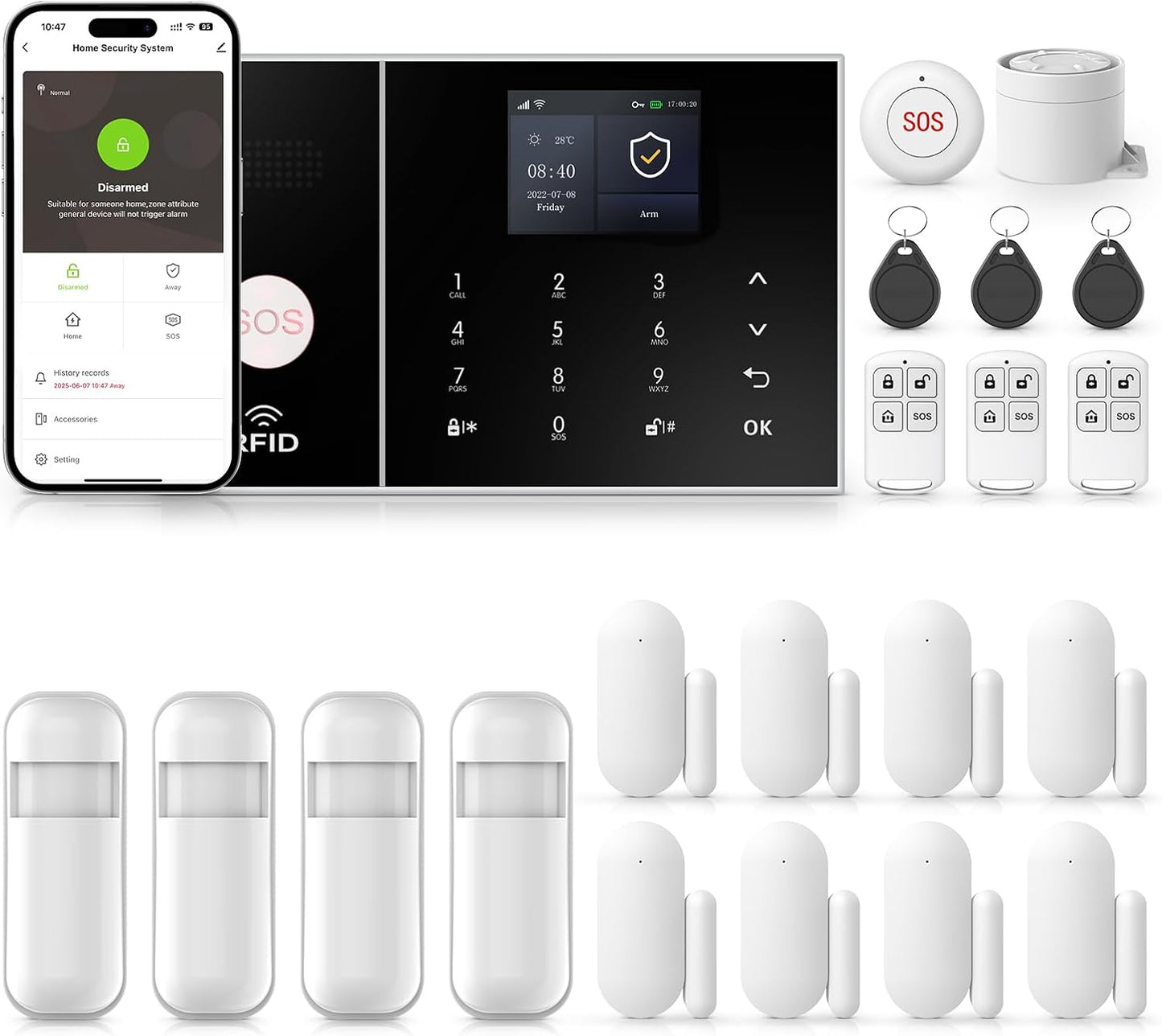 Alarm System for Home Security Smart Home Alarm System, Wireless WiFi Home Alarm System with Siren, PIR Motion Sensor, Remote Controls, Window/Door Sensor No Contract Required,24/7 Protection