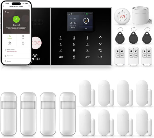 Alarm System for Home Security Smart Home Alarm System, Wireless WiFi Home Alarm System with Siren, PIR Motion Sensor, Remote Controls, Window/Door Sensor No Contract Required,24/7 Protection
