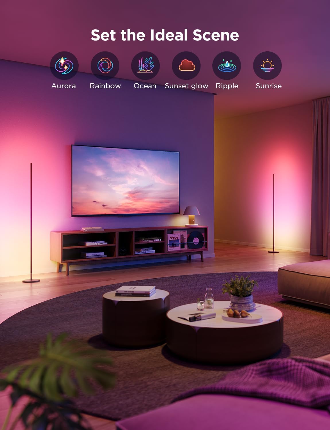 Govee RGBIC Floor Lamp Basic 2-Pack, Standing Lamp for Bedroom Living Room | Compatible with Matter and Alexa, 1000lm LED Modern Smart Corner Lamp with APP Control, Color Changing and Music Sync, Black