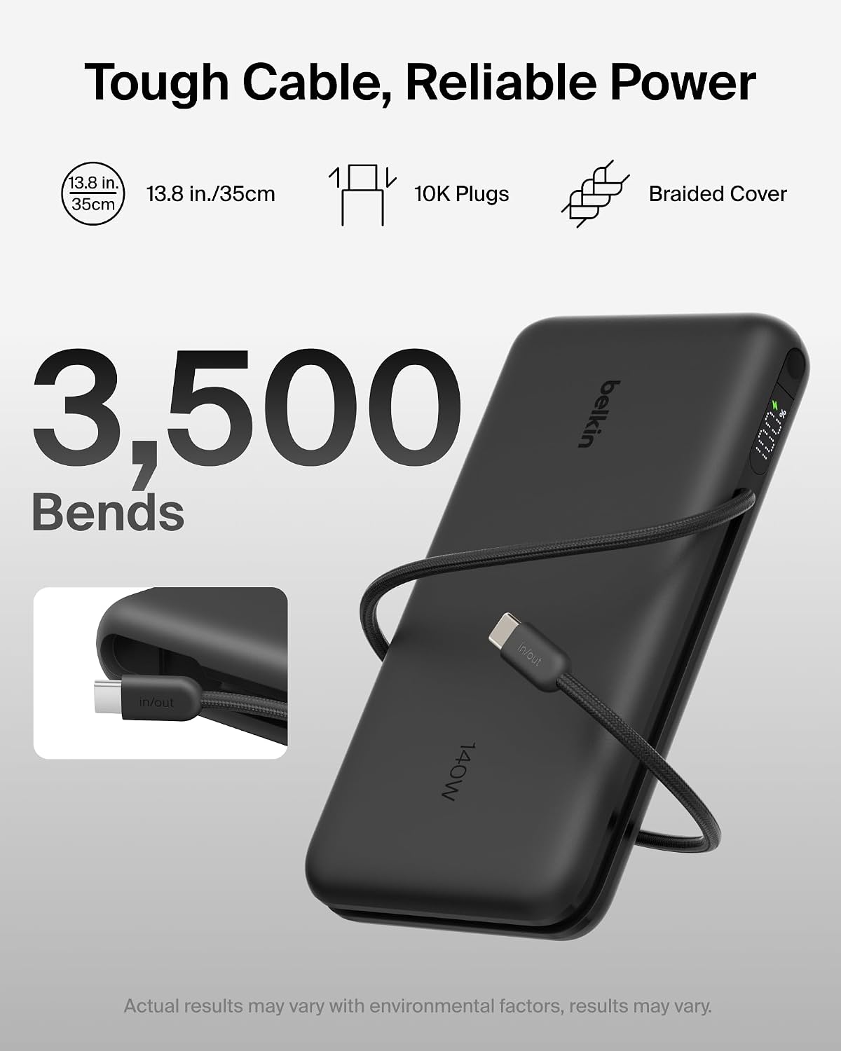 Belkin Portable Charger 25K, Power Bank with Integrated USB C Cable, 158W - Fast Charging Laptop Portable Battery Pack for MacBook Pro 14, iPhone 17 Series, iPad Pro, Galaxy S26, & More - Black