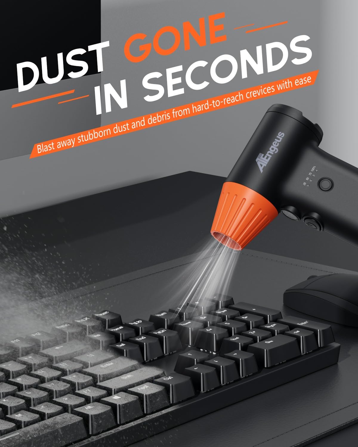 ATEngeus HF600-Pro Compressed Air Duster, 130000RPM Super Power Cordless Electric Air Duster, Rechargeable Handheld Air Blower for PC, Keyboard, Devic