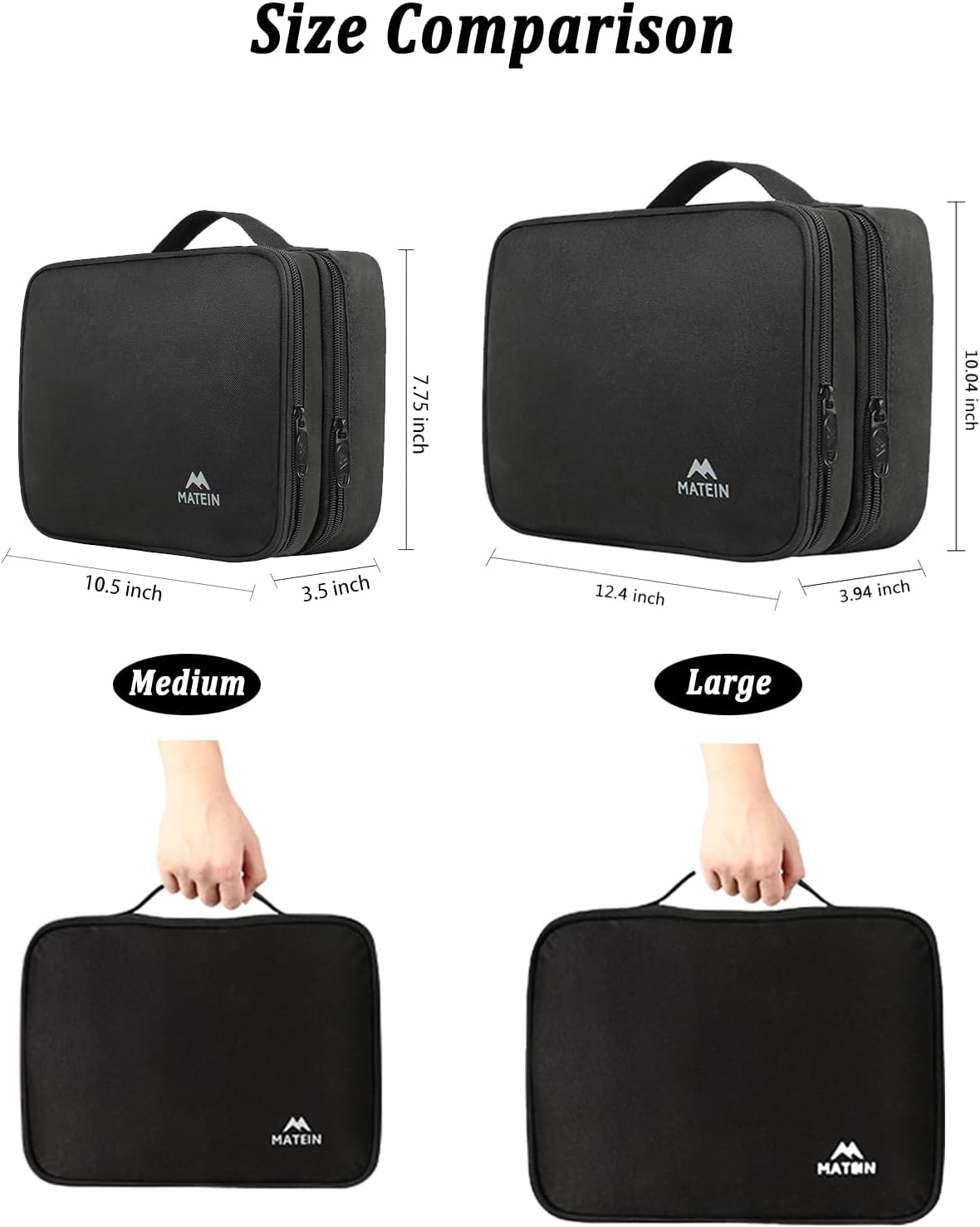 MATEIN Cable Organizer Bag, Large Travel Storage Bag, Sturdy Tool Case | with Handle, Carrying Case for Phone, Cord, Electronics Accessories, Tablet (Up to 12.9inch), Powerbank, Hard Drive, Black