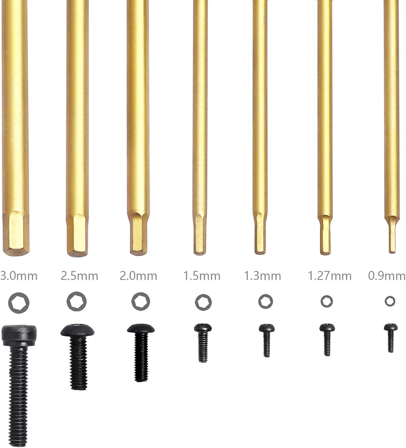 HobbyPark Hex Driver Set Allen Screwdriver Kit Titanium 0.9mm/1.27mm/1.3mm/1.5mm/2.0mm/2.5mm/3.0mm Small and 17mm Hex Wrench Set RC Car Tools Kit