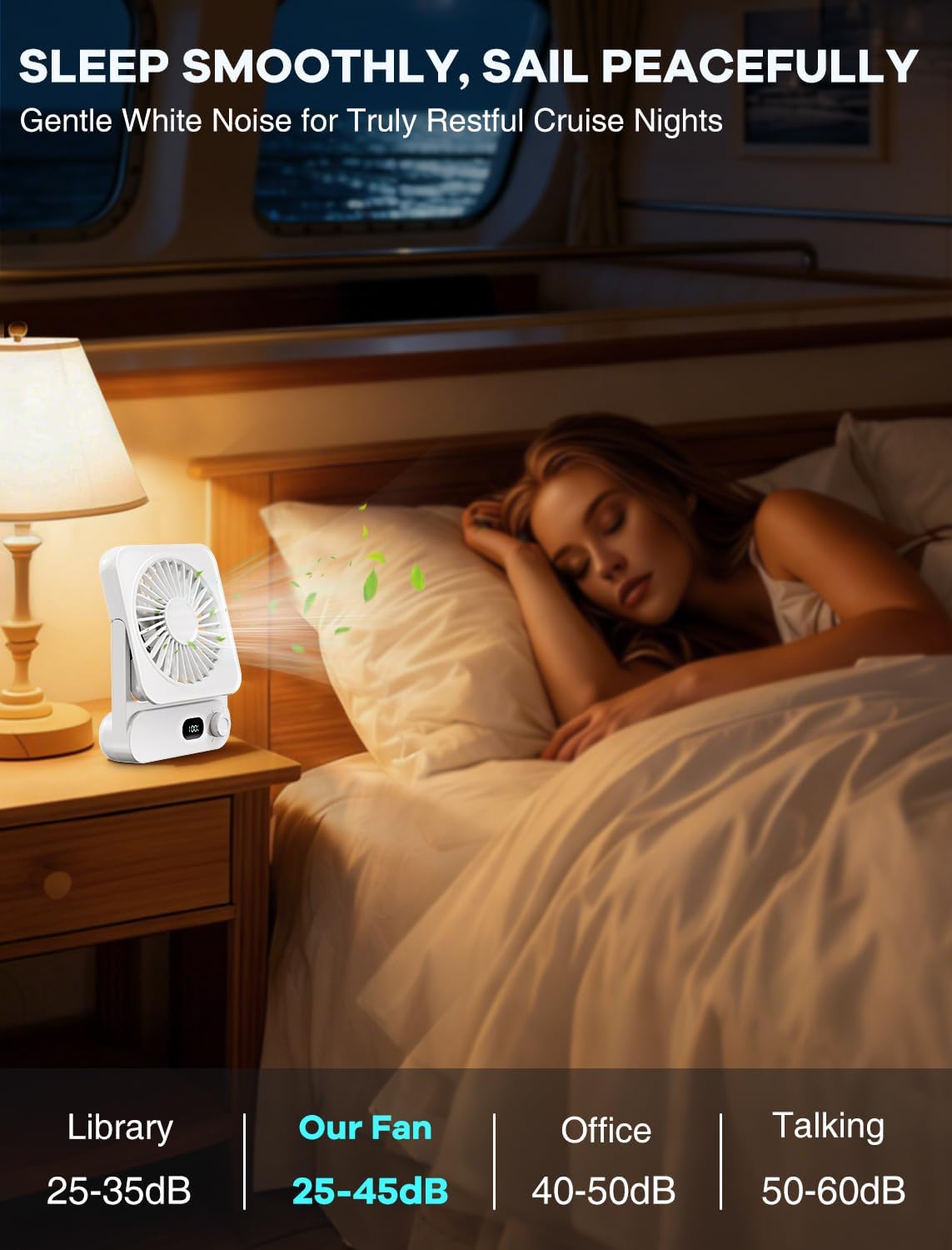 Shintrend Cruise Approved Portable Fan with Magnetic Mount, Rechargeable Cabin Fan with 100 Speeds for Ceiling or Wall, Quiet Cooling for Cruise Travel, Cruise Ship Essentials– White