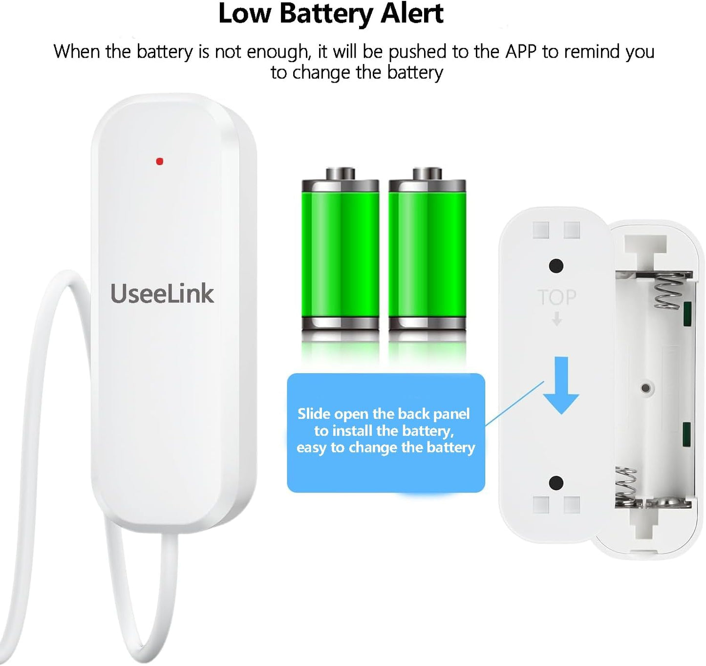 UseeLink WiFi Water Sensor, Smart Water Leak Detector, 100dB Adjustable Alerts &amp; App Smart Push, IP67 Waterproof, Wireless Detector for Kitchen, Bathroom, Basement, No Hub Required