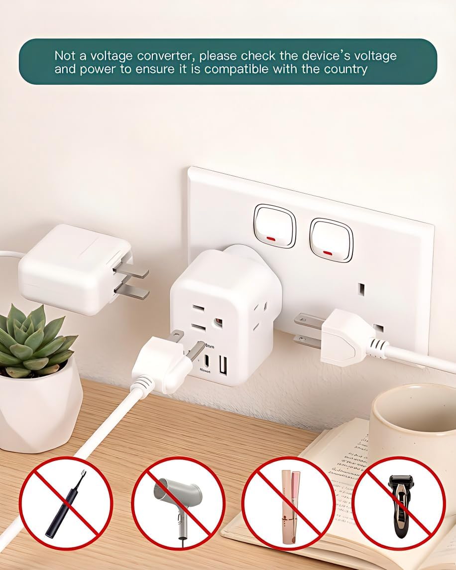 Addtam US to UK Ireland Travel Plug Adapter, Type G Power Plug Adapter with 3 Outlets 3 USB Ports(2 USB C), UK Adapters for Travel for USA to Dubai England London Scotland British Kenya Irish Hongkong
